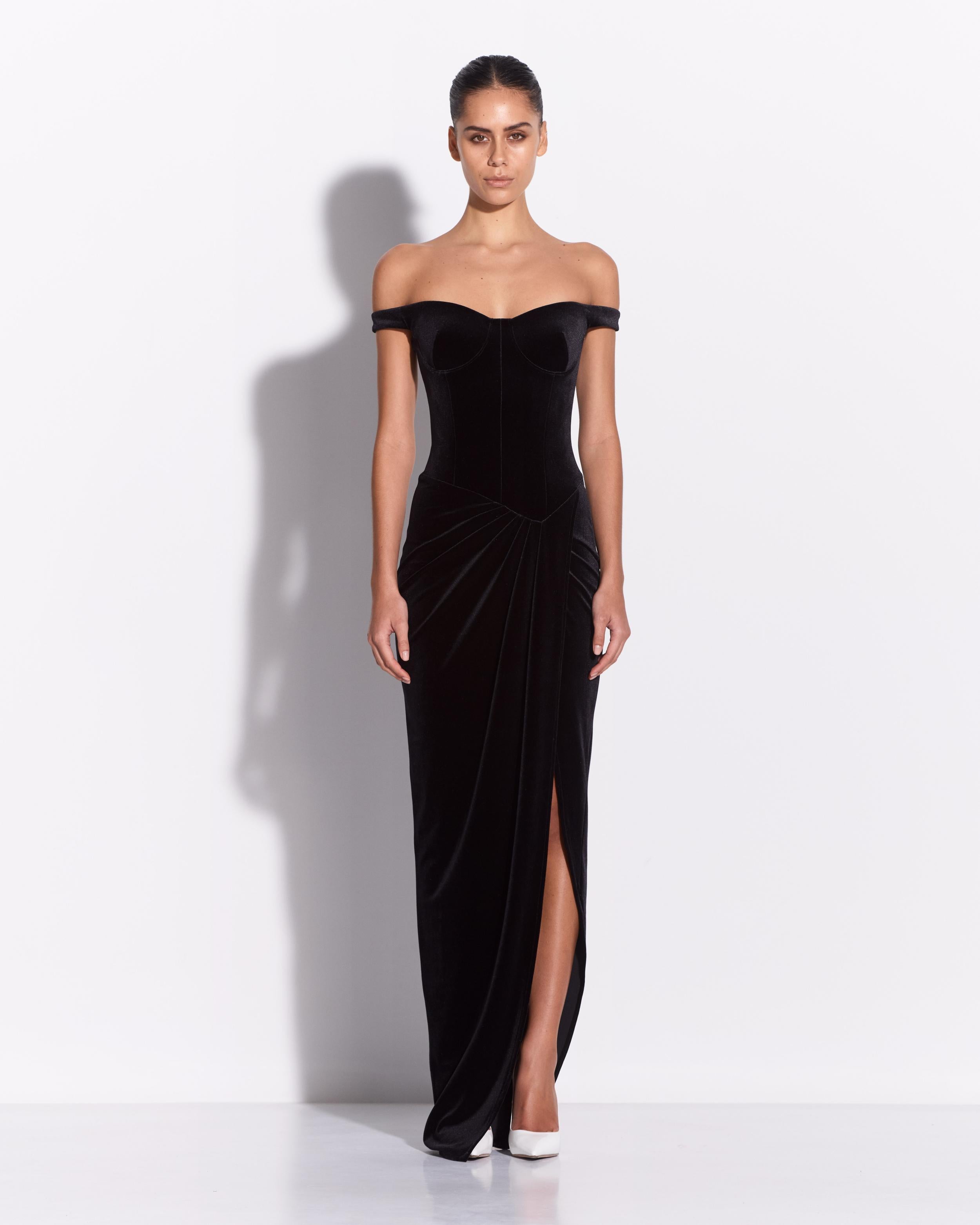 Off Shoulder Drape Gown in Velvet
