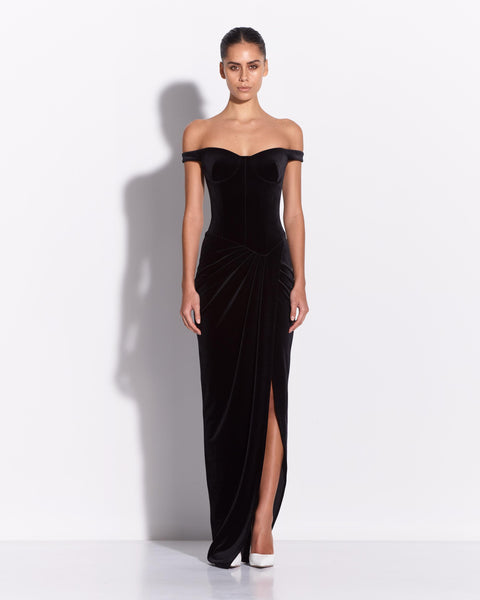 Off Shoulder Drape Gown in Velvet – Alex Perry
