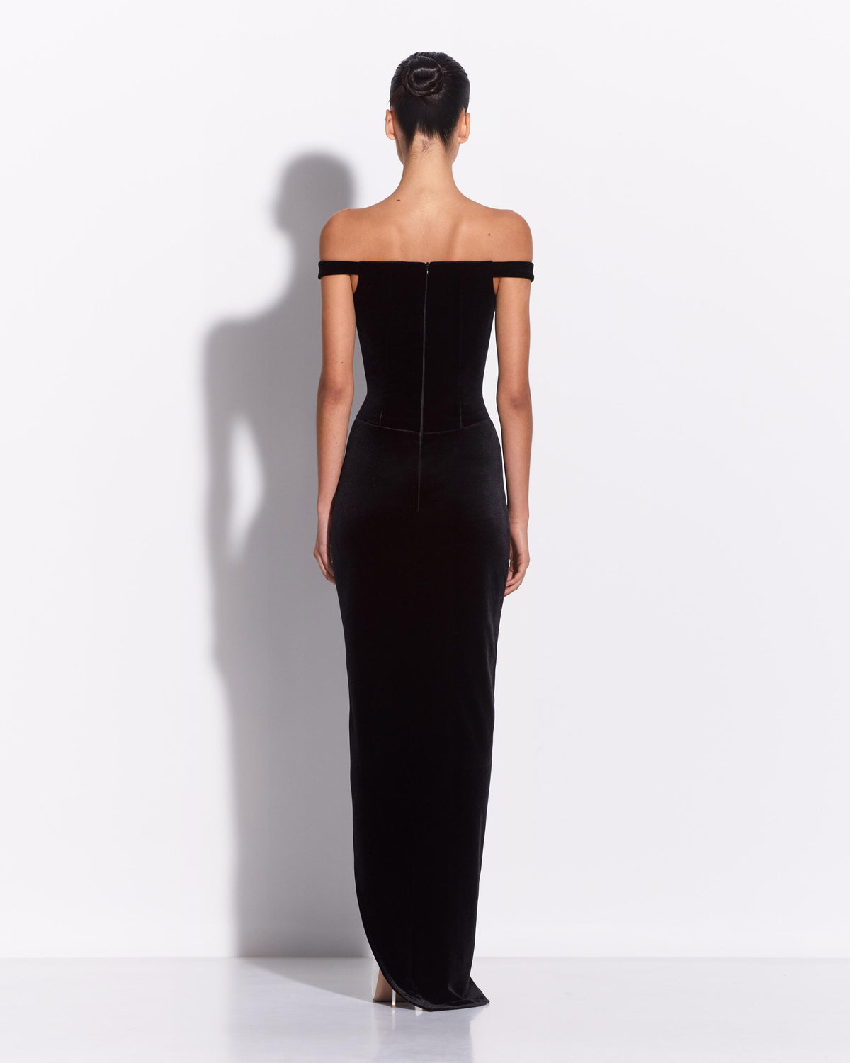 Off Shoulder Drape Gown in Velvet