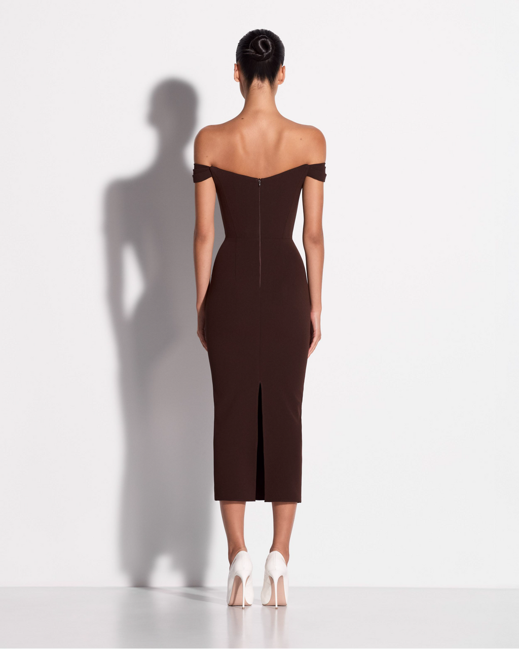 Off Shoulder Dress in Stretch Crepe