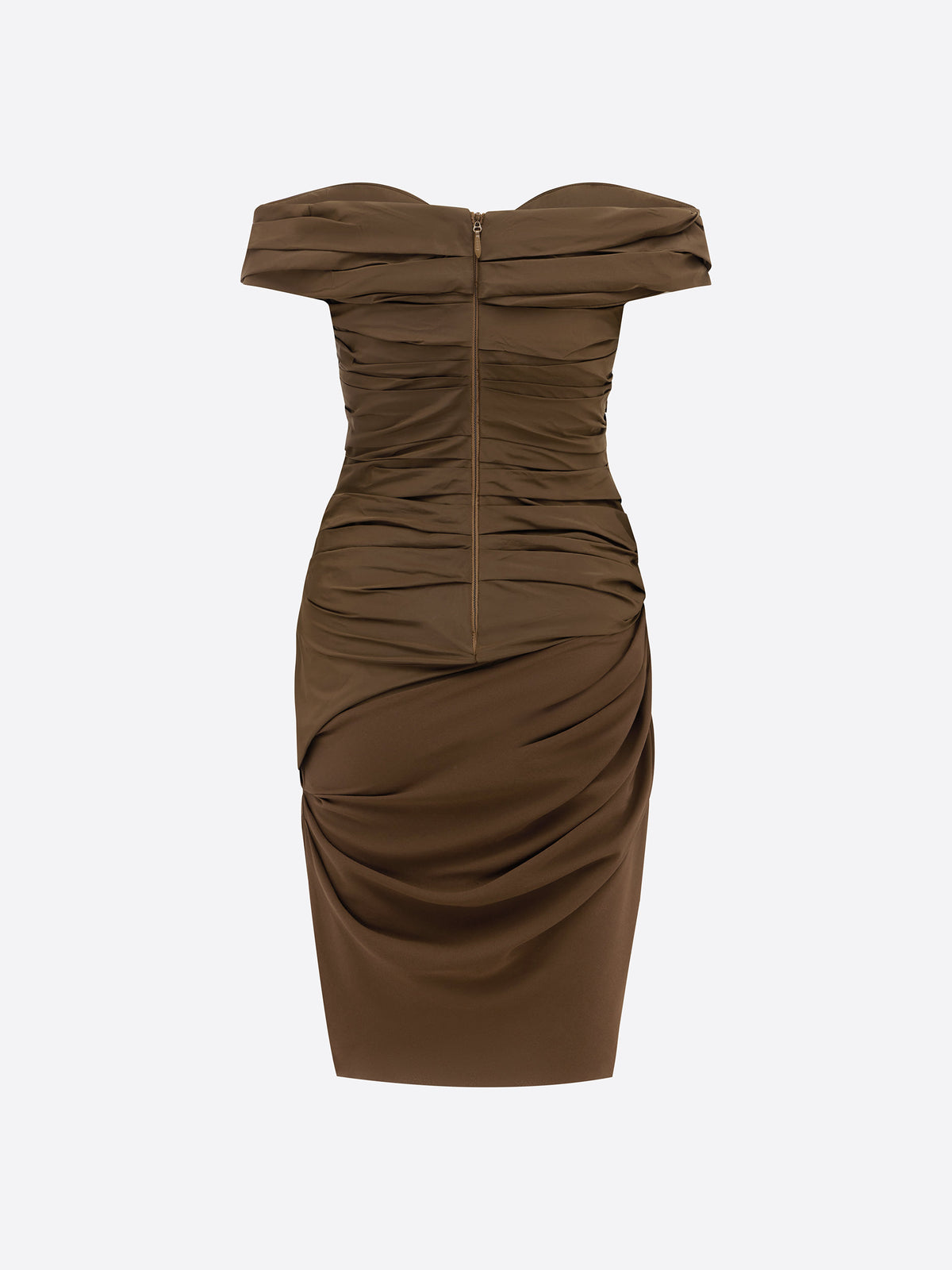 Off shoulder Tucked Dress in Taffeta & Georgette - d1851re27-off-shoulder-tucked-dress-in-taffeta-georgette-chocolate-12.jpg