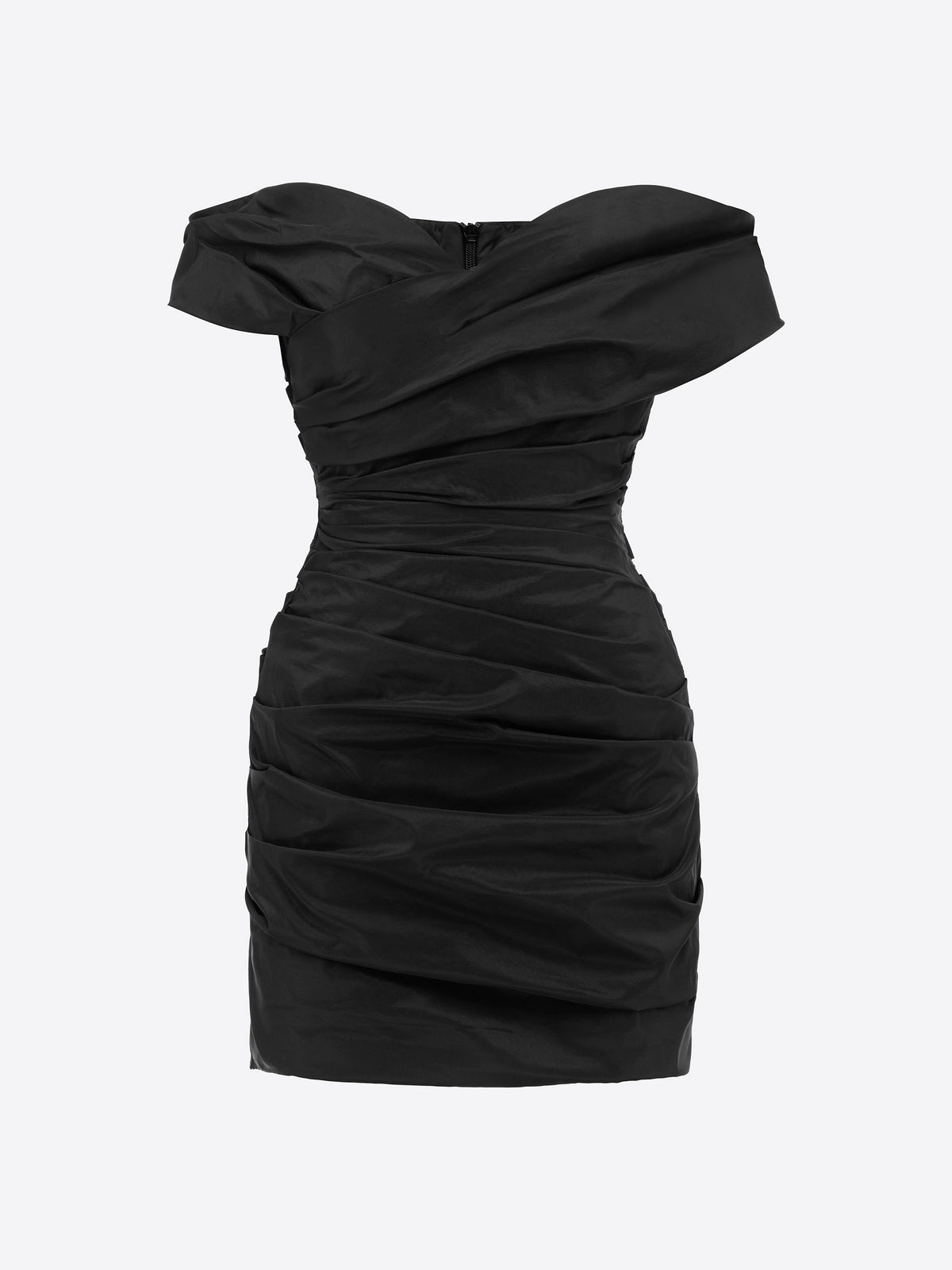 Off Shoulder Tucked Mini Dress in Taffeta - d1835re27-off-shoulder-tucked-mini-dress-in-taffeta-black-12.jpg