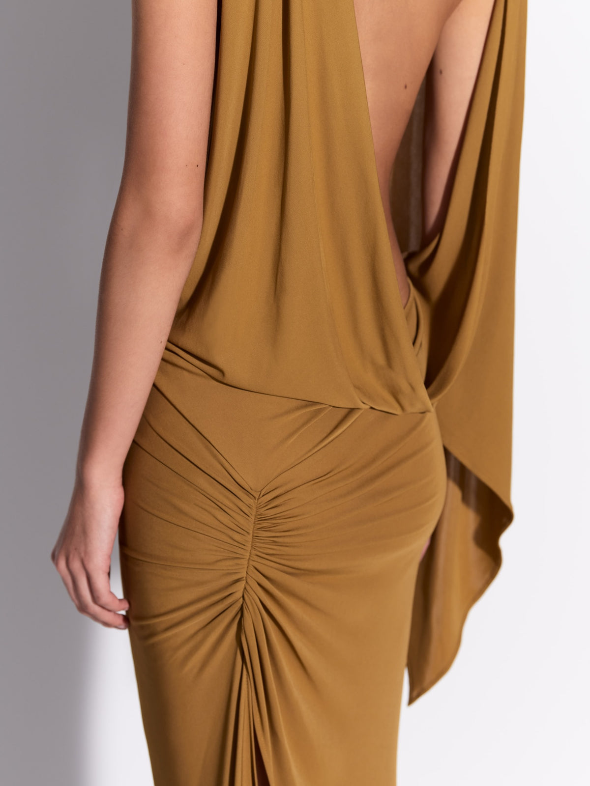 One Shoulder Cape Gown in Dry Jersey