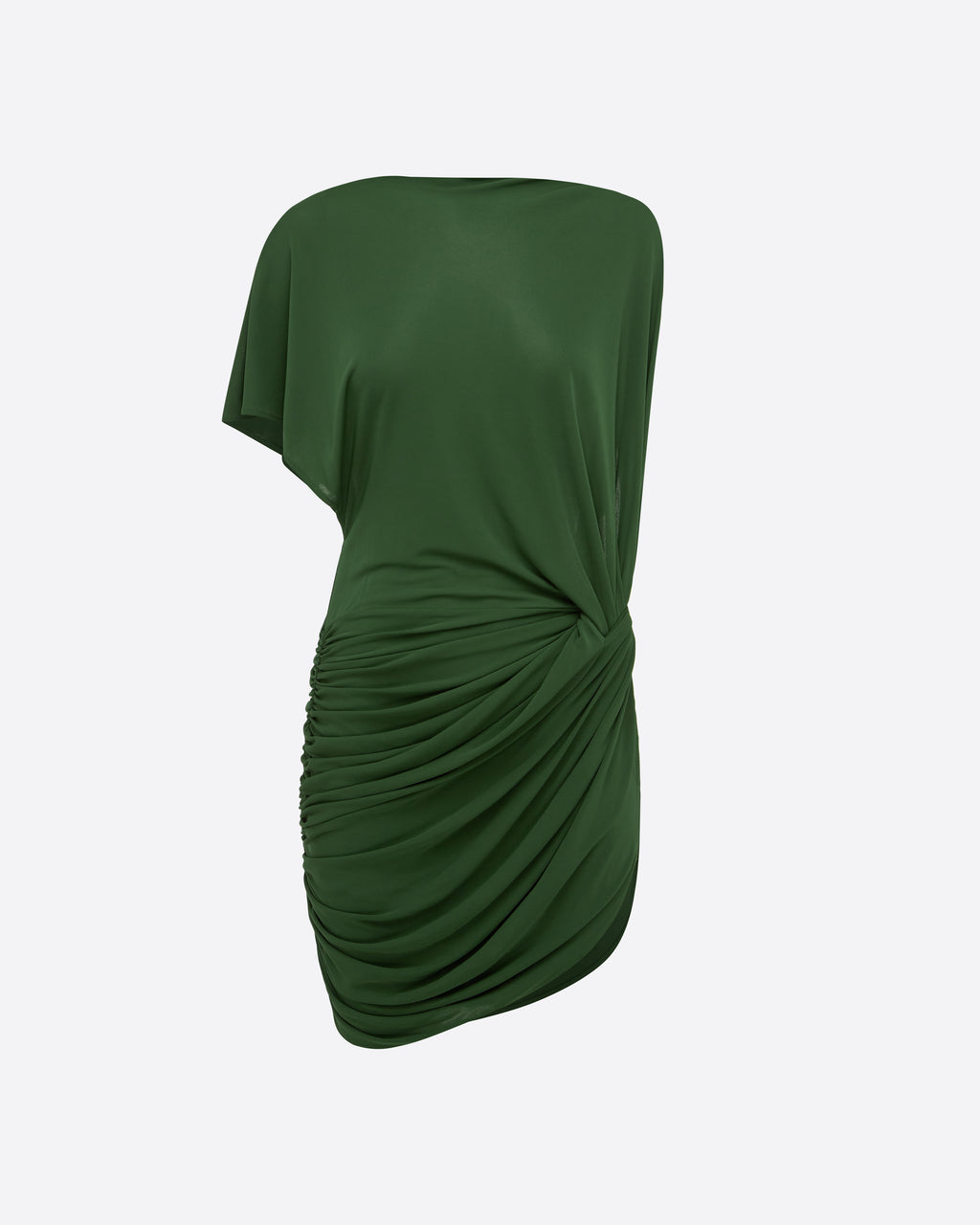 One Shoulder Cape Sleeve Twist Mini Dress in Dry Jersey