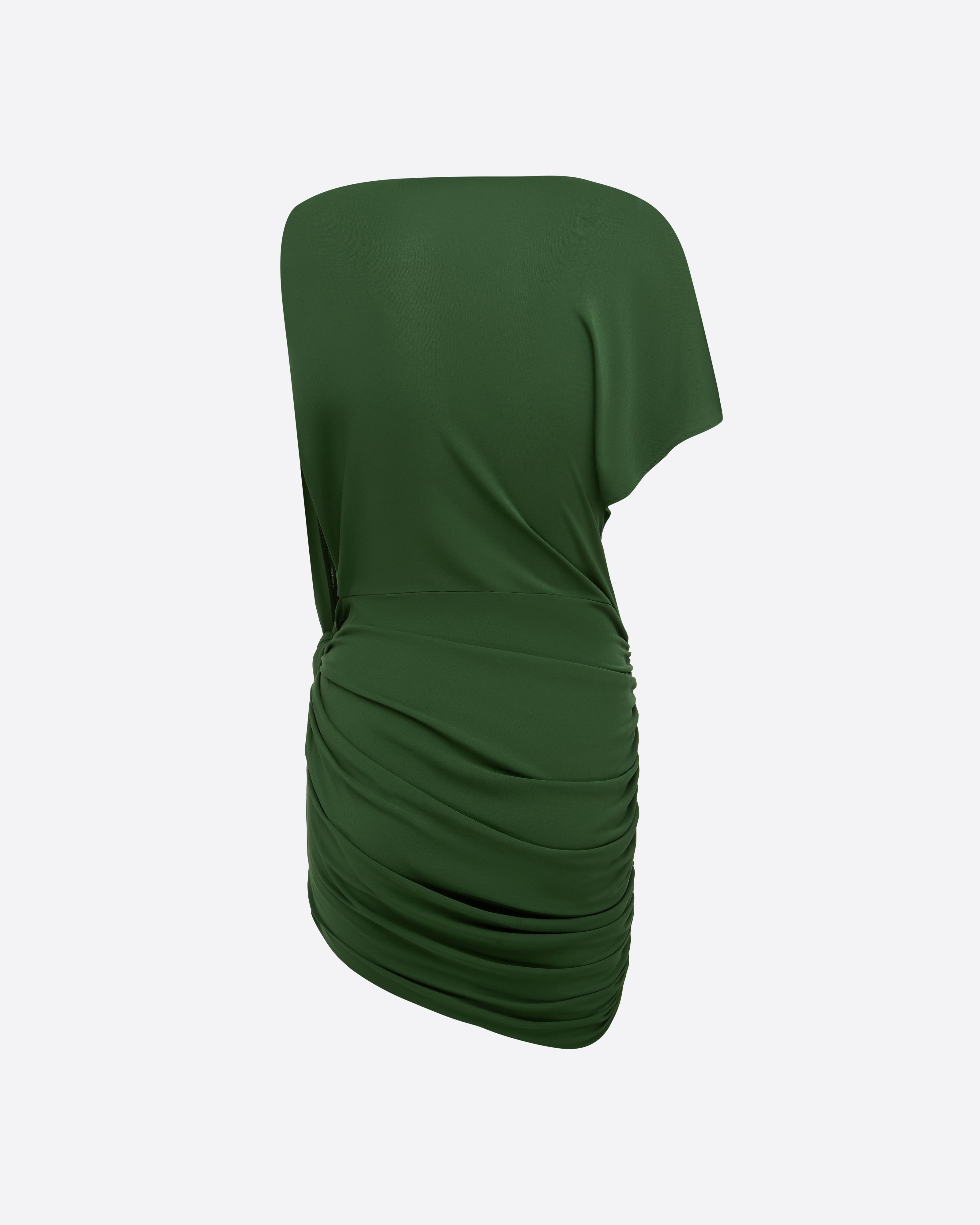 One Shoulder Cape Sleeve Twist Mini Dress in Dry Jersey