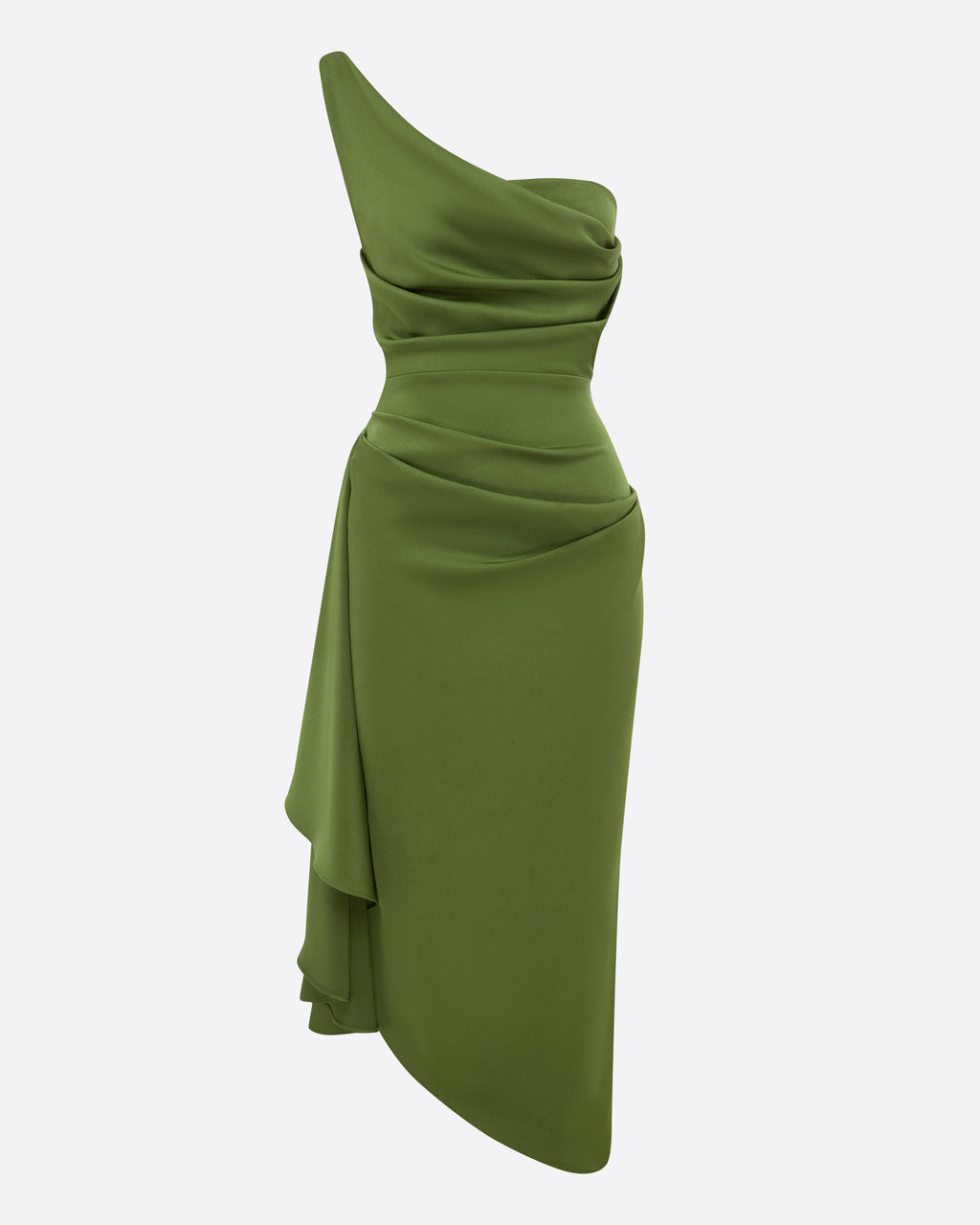One Shoulder Drape Dress in Satin Crepe