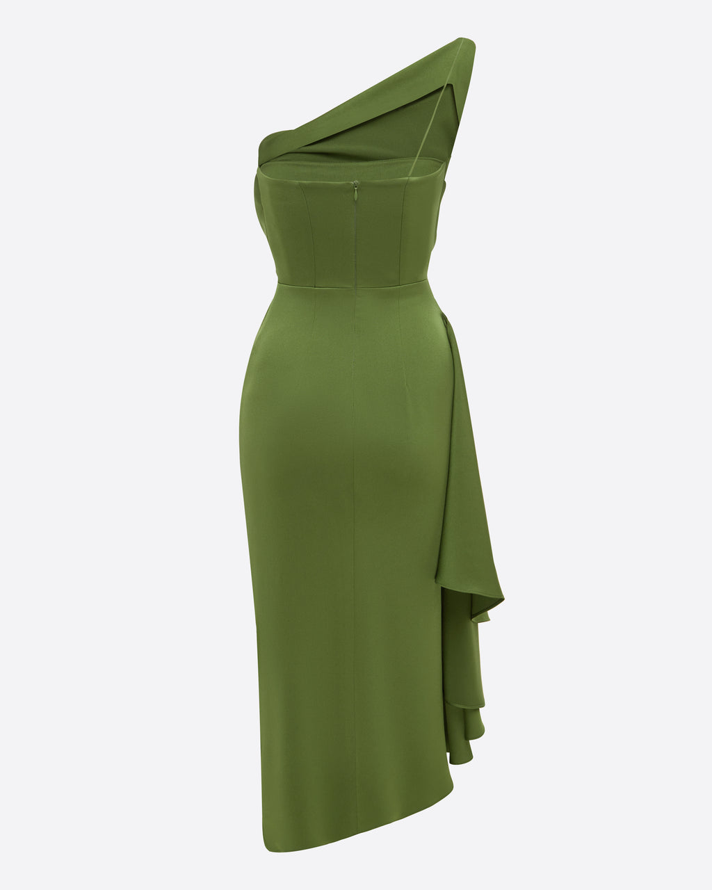 One Shoulder Drape Dress in Satin Crepe