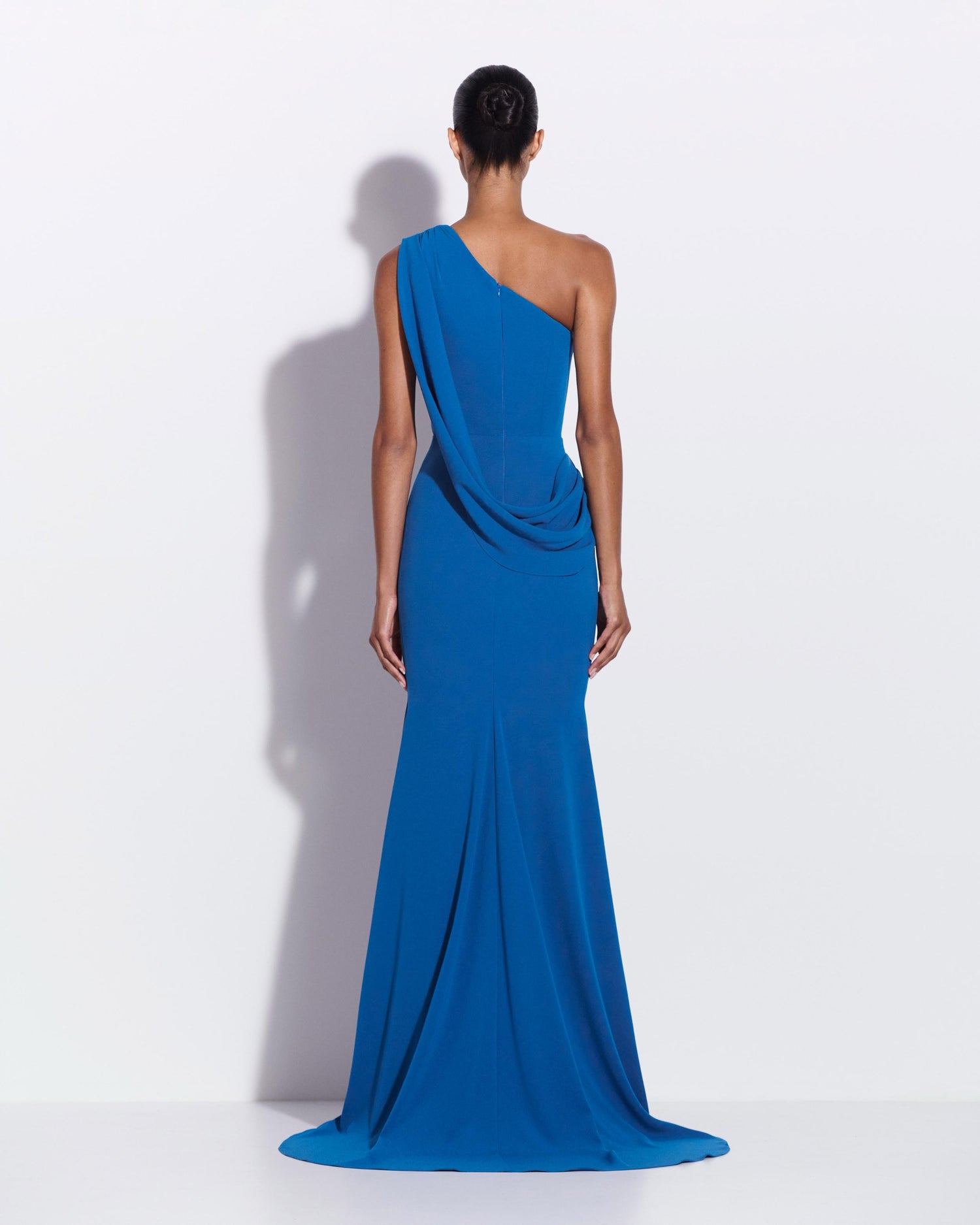 One Shoulder Drape Gown in Crepe