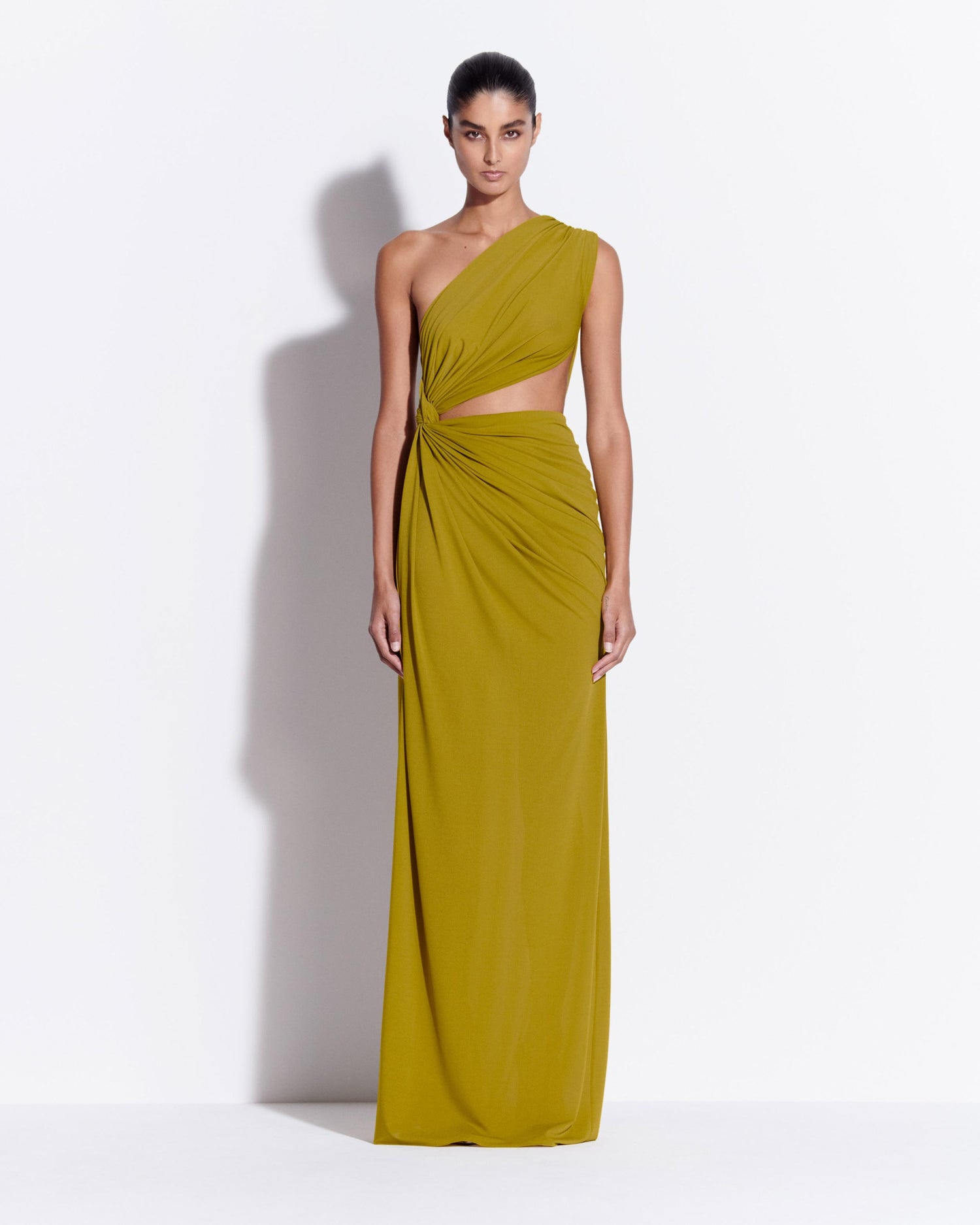 One Shoulder Draped Gown in Crepe Jersey