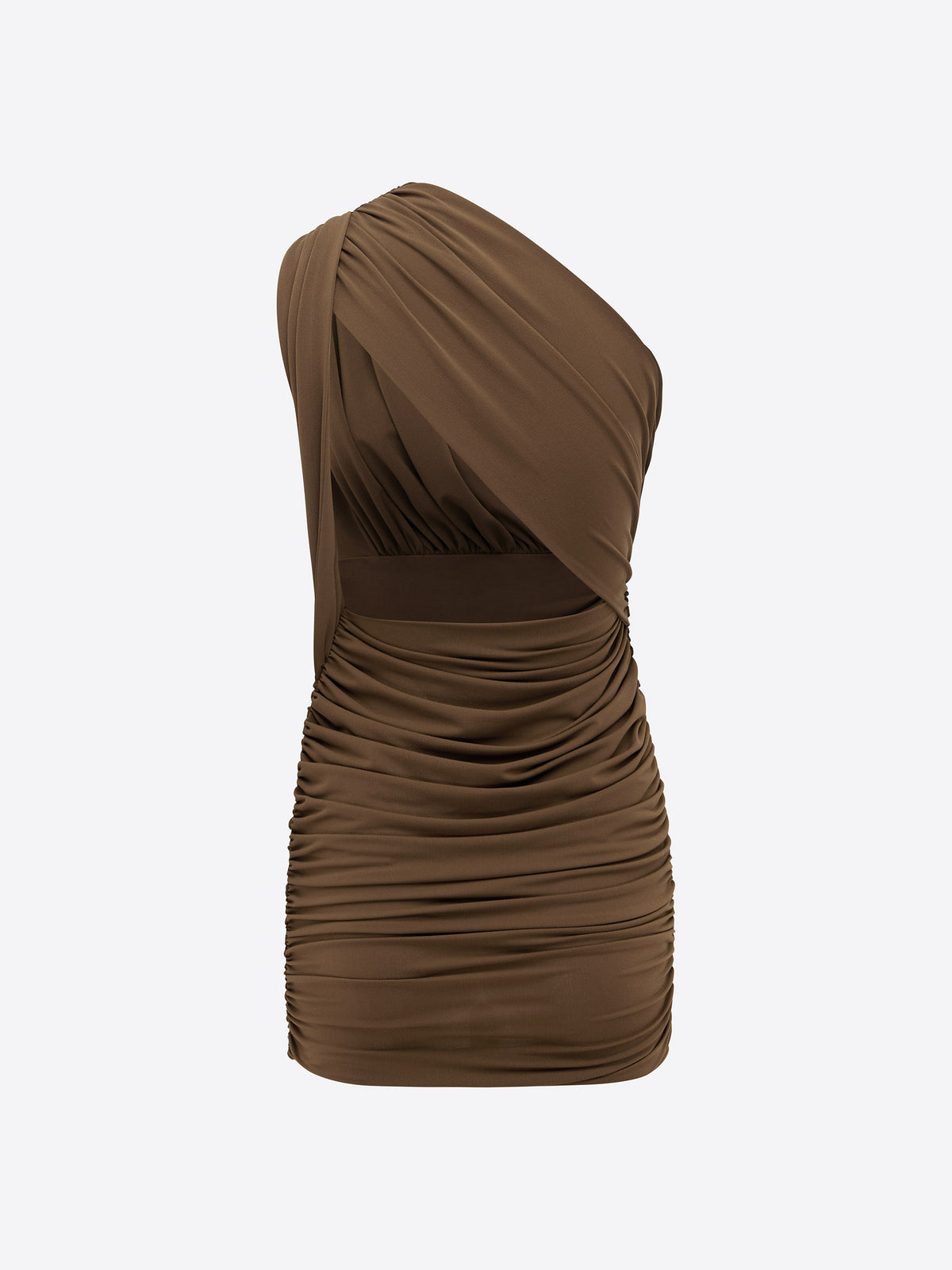 One Shoulder Mini Dress in Crepe Jersey - d1885re27-one-shoulder-mini-dress-in-crepe-jersey-chocolate-12.jpg