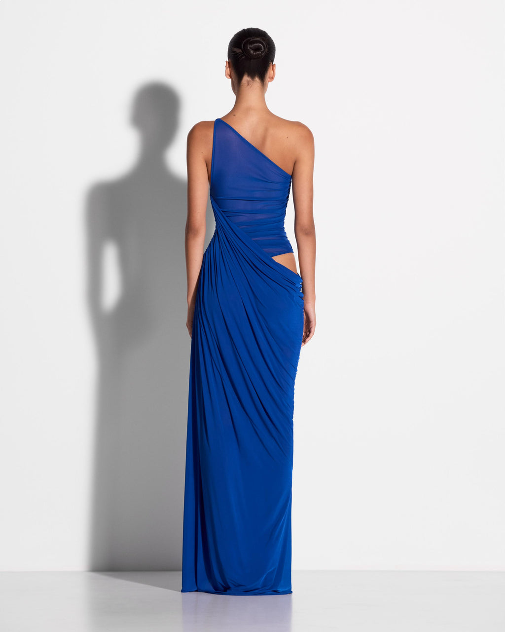 One Shoulder Ruched Gown in Jersey