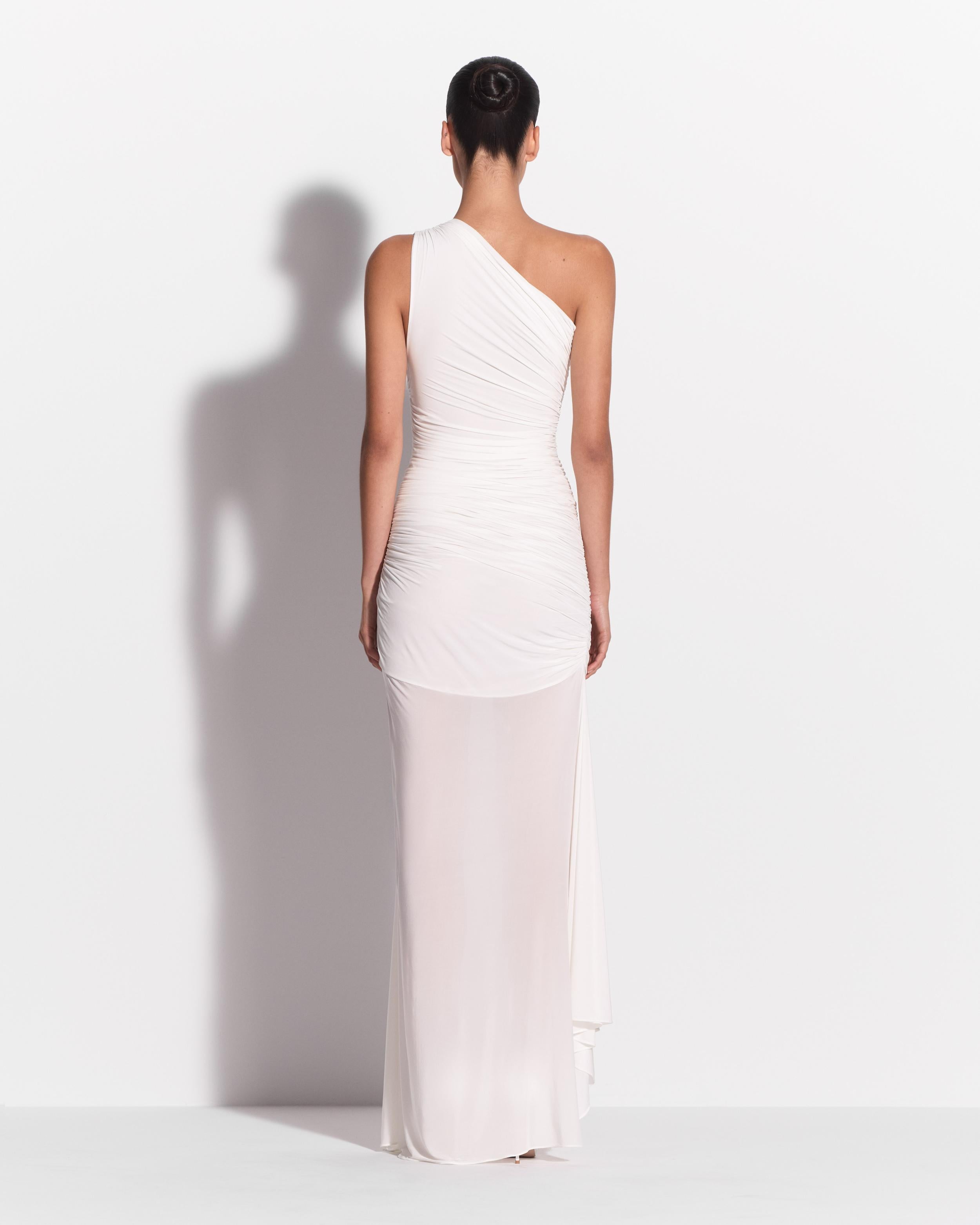 One Shoulder Ruched Gown in Jersey