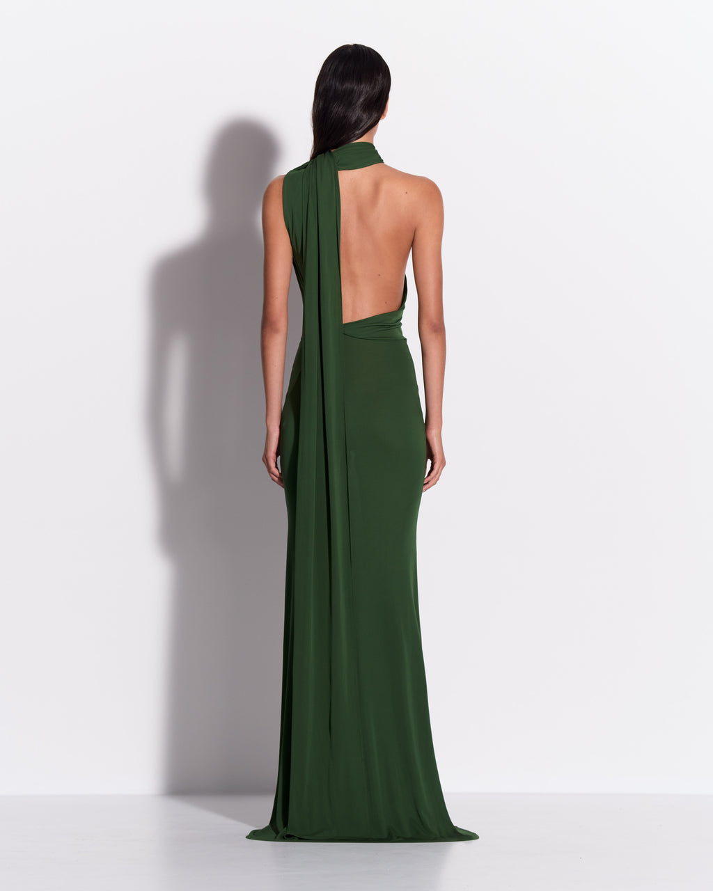 One Shoulder Scarf Gown in Dry Jersey