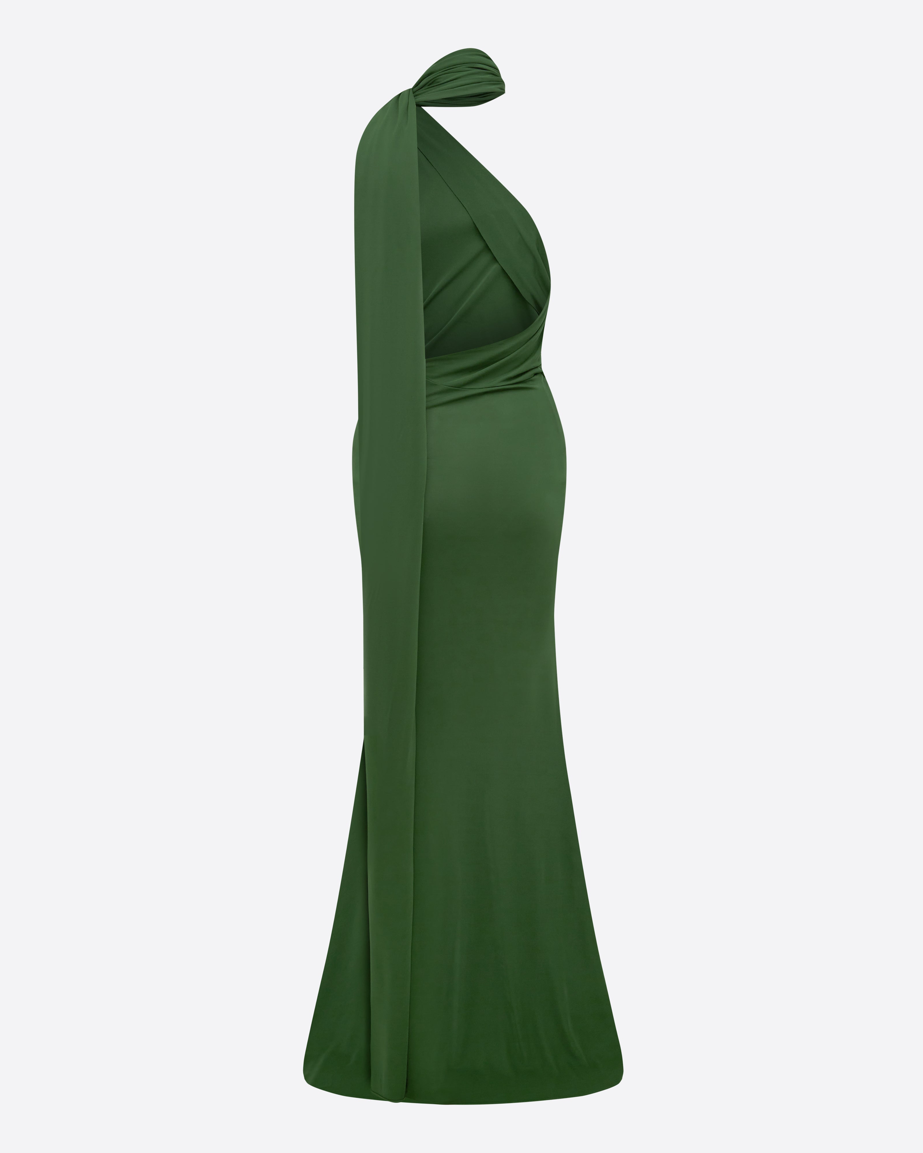 One Shoulder Scarf Gown in Dry Jersey