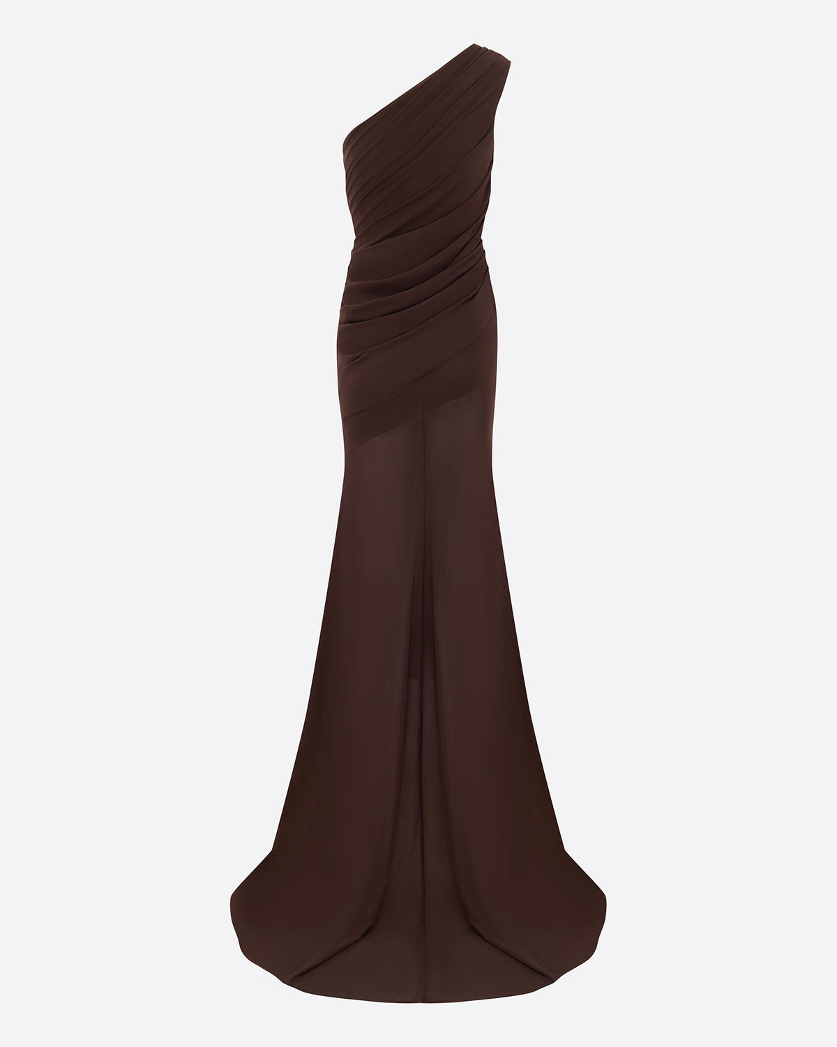 One Shoulder Tucked Gown in Stretch Mesh