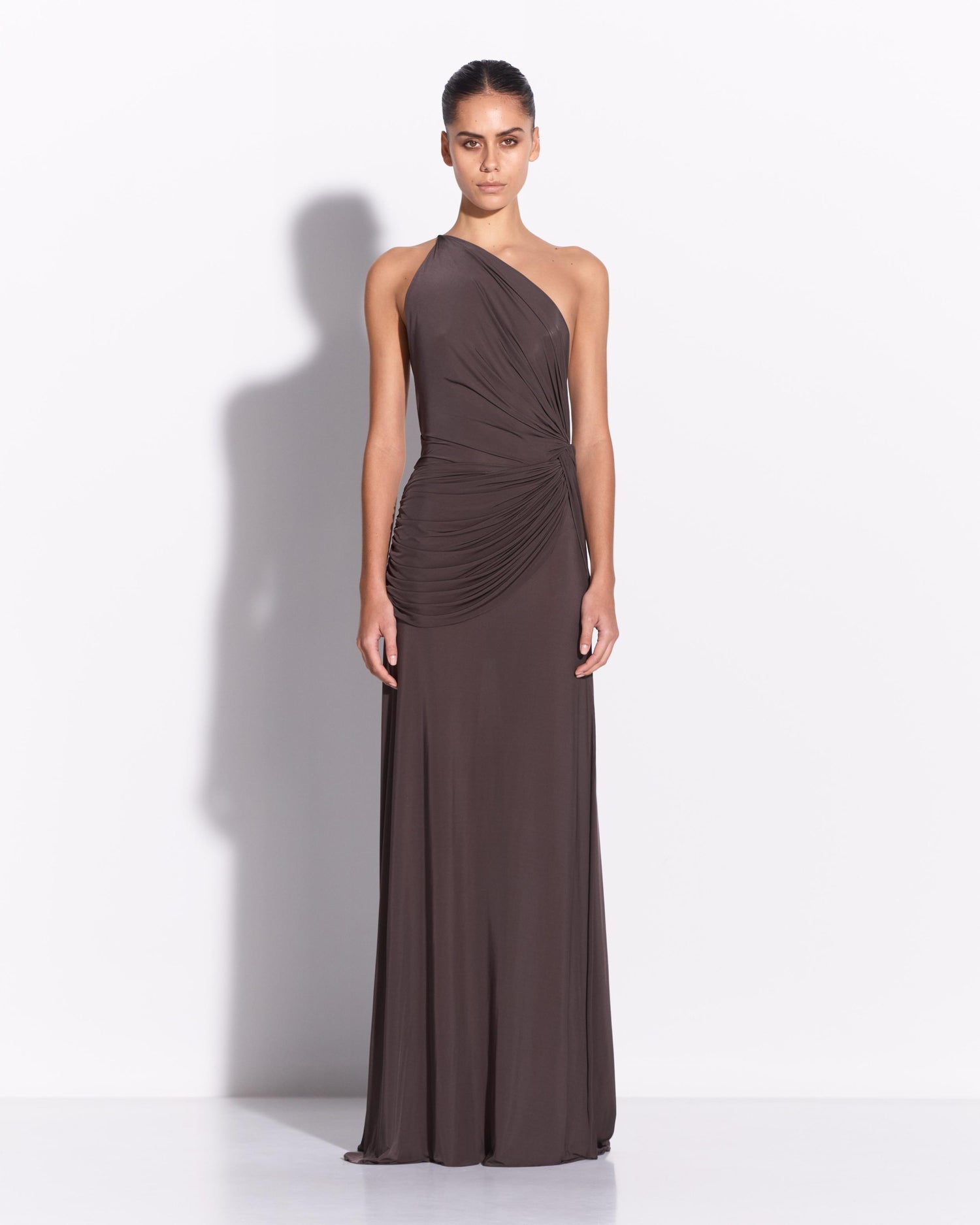 One Shoulder Twist Gown in Jersey