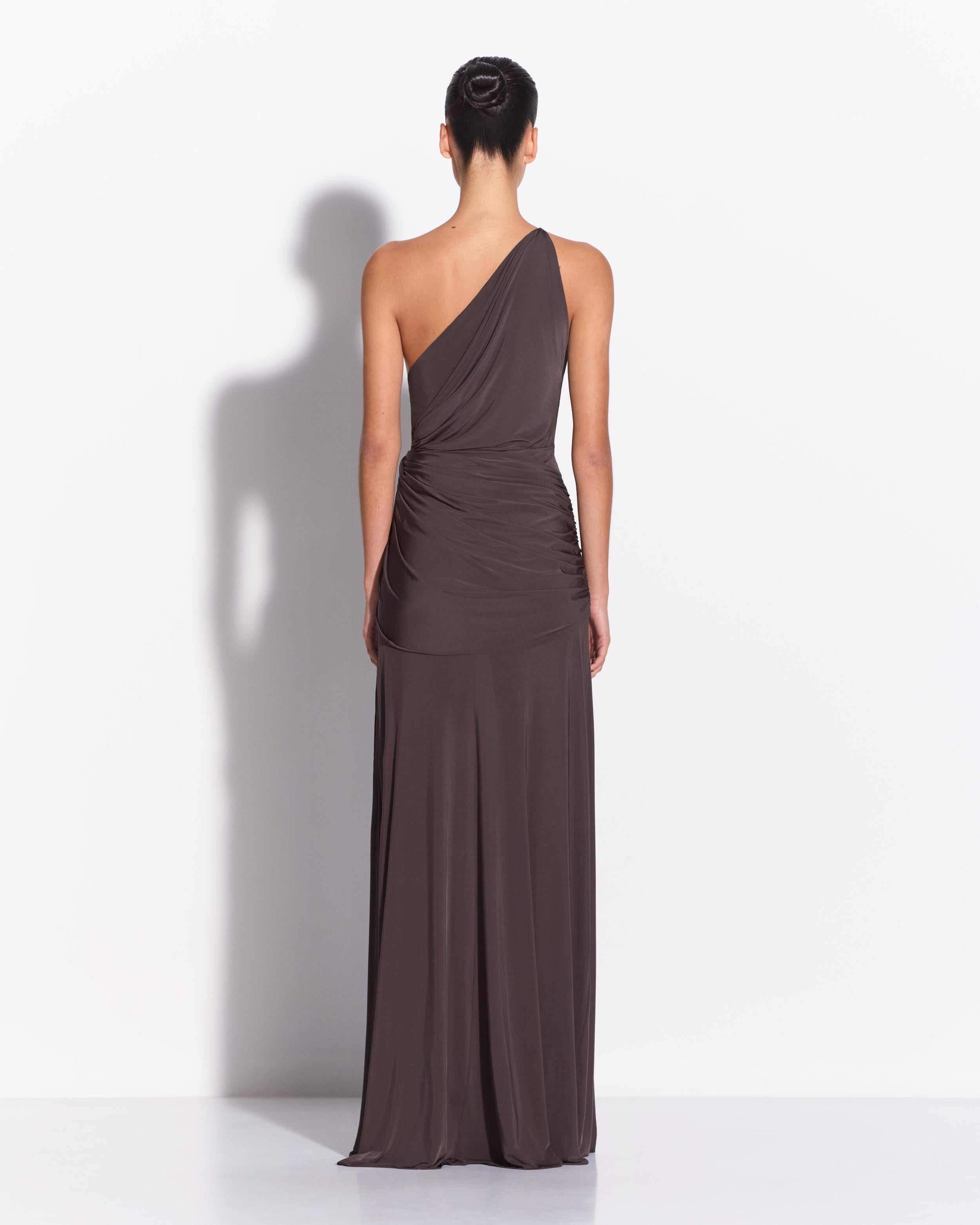 One Shoulder Twist Gown in Jersey
