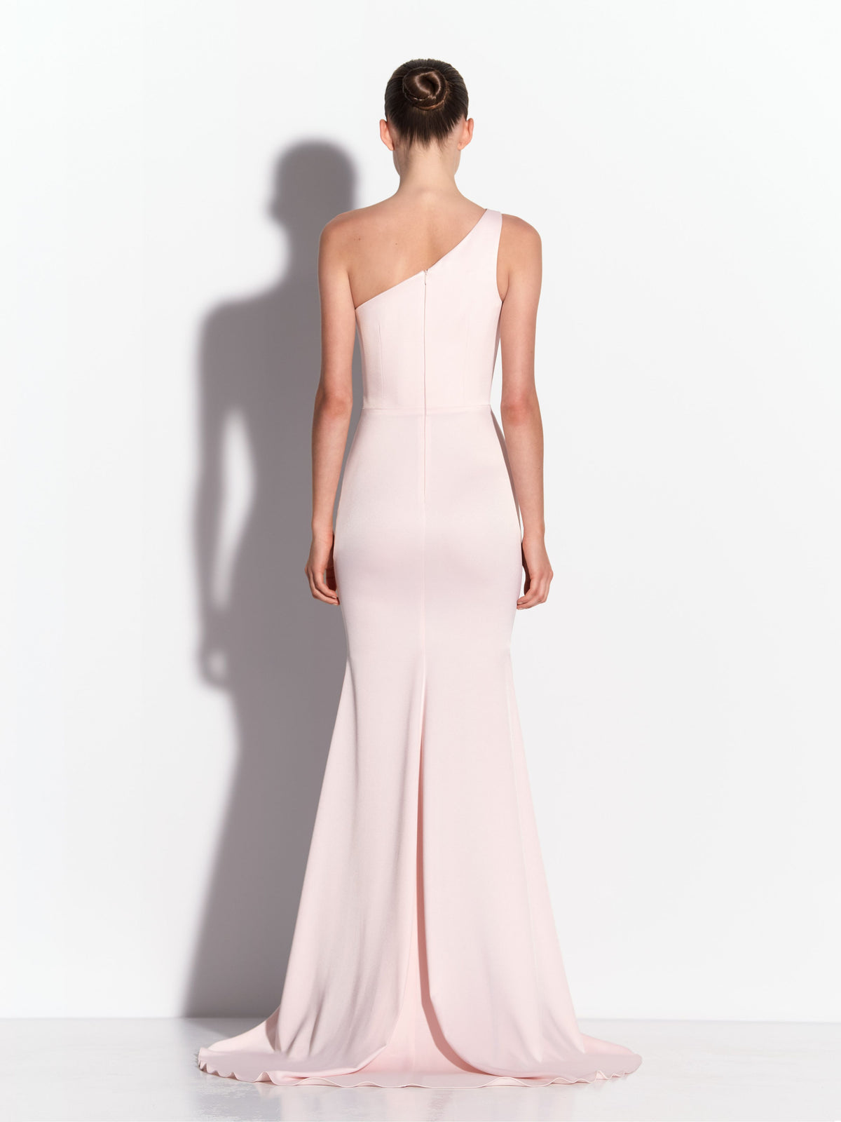 One Shoulder Twist Gown in Satin Crepe