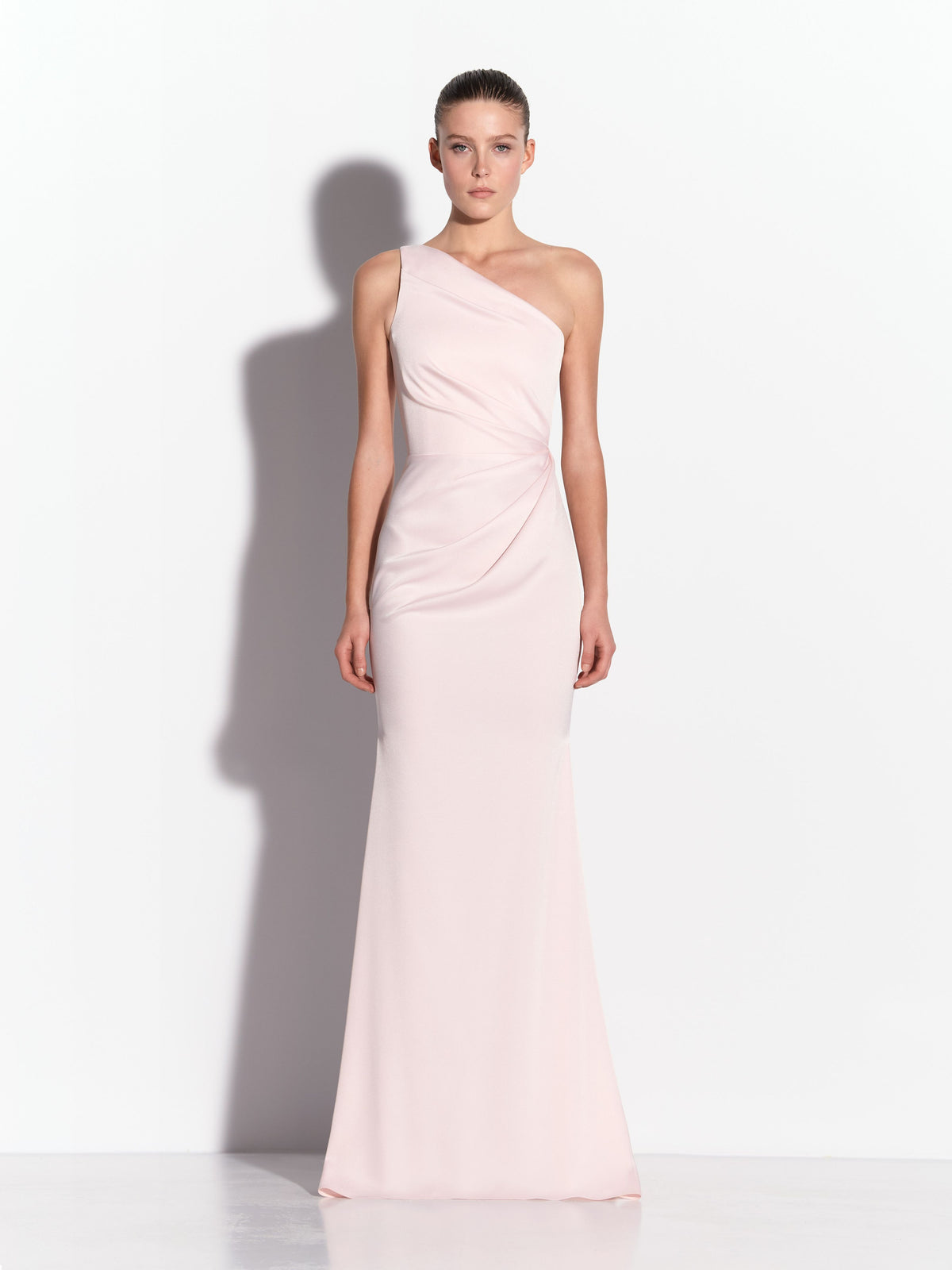 One Shoulder Twist Gown in Satin Crepe