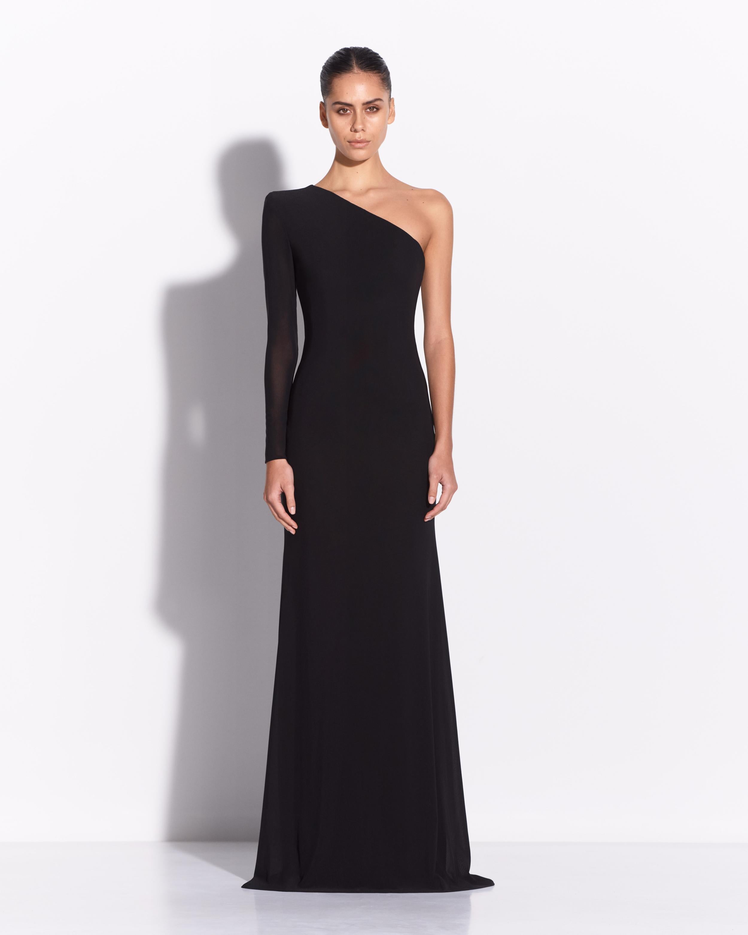 One Sleeve Gown in Stretch Mesh
