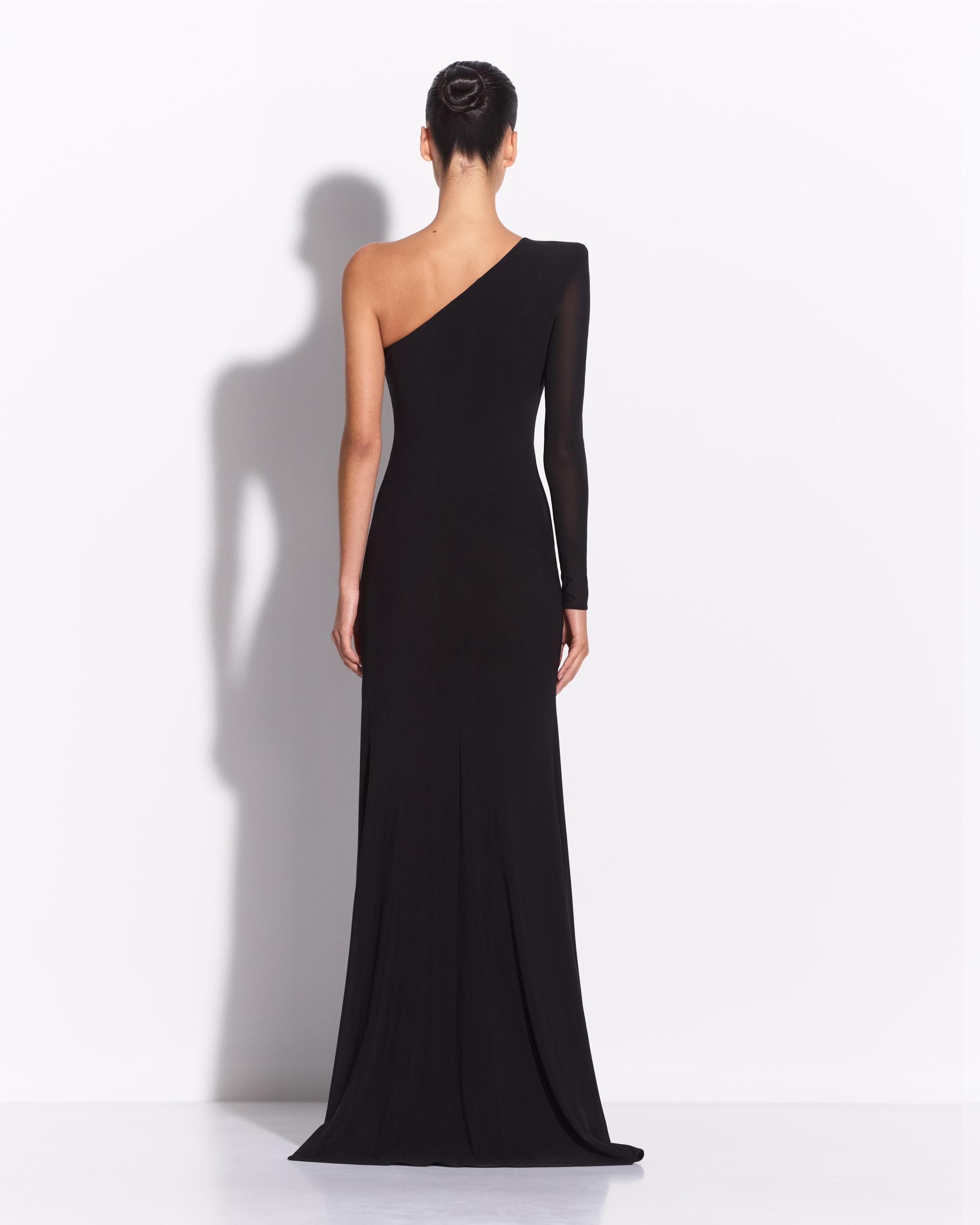 One Sleeve Gown in Stretch Mesh