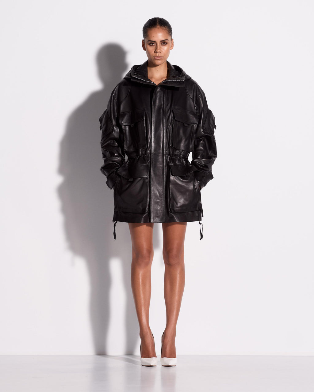 Oversize Parka Jacket in Leather