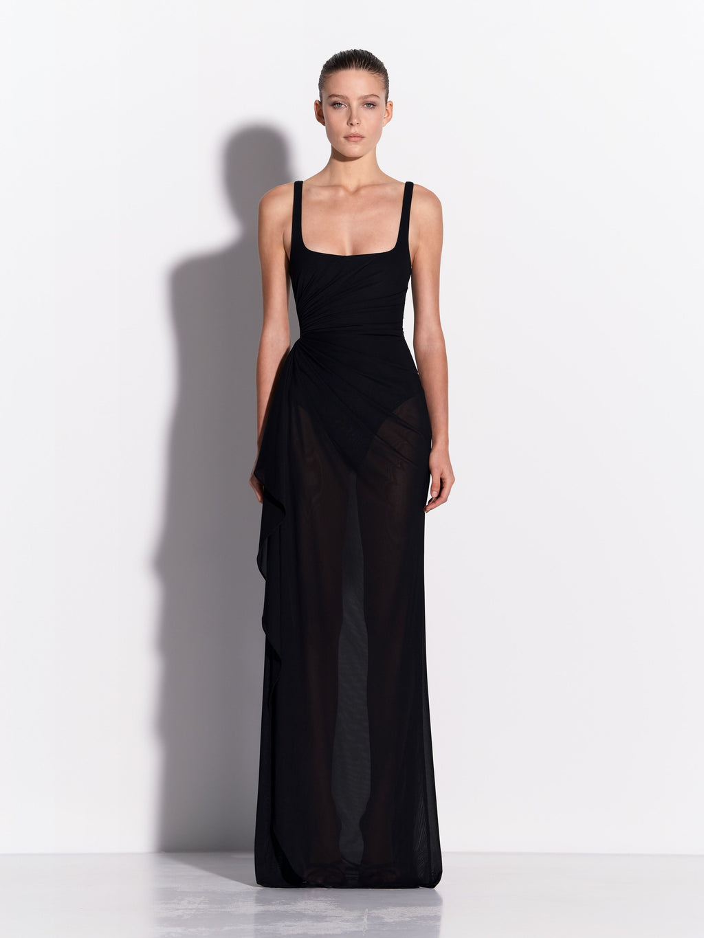 Portrait Drape Gown in Stretch Mesh