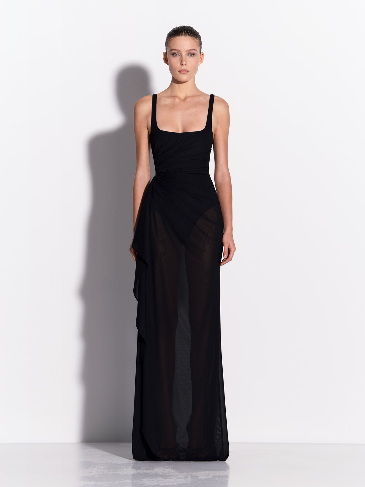 Portrait Drape Gown in Stretch Mesh