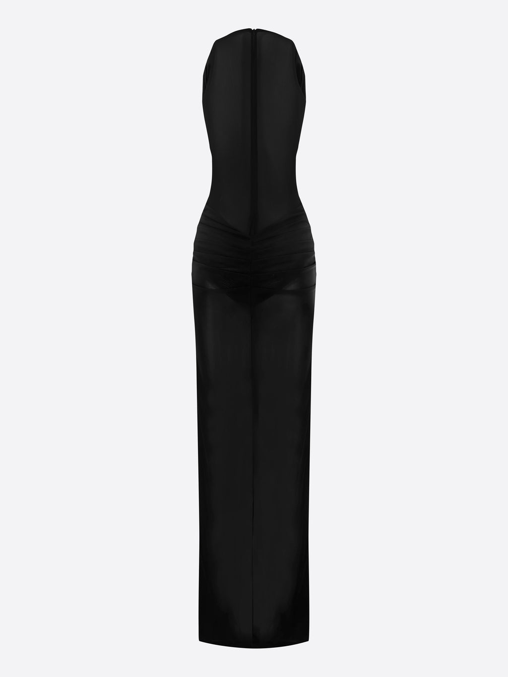 Ruched Halter Column in Stretch Mesh