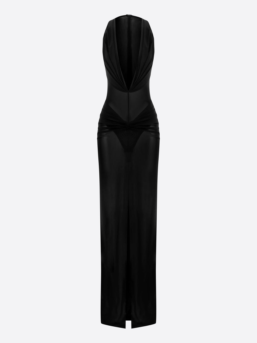Ruched Halter Column in Stretch Mesh