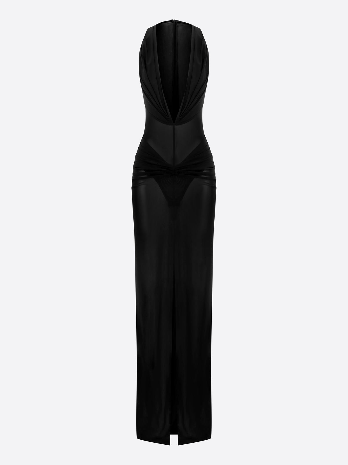 Ruched Halter Column in Stretch Mesh
