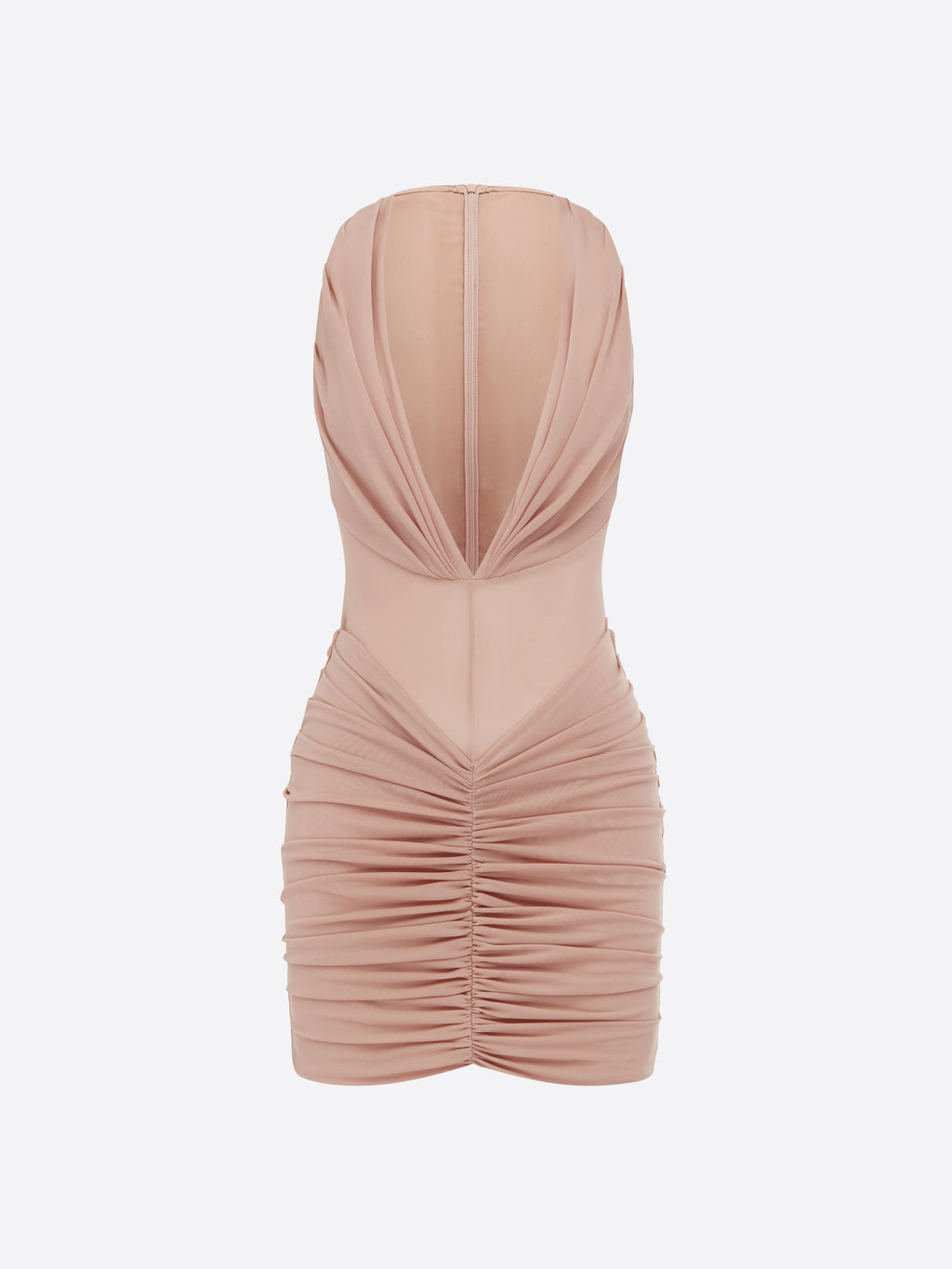 Ruched Halter Mini Dress in Stretch Mesh
