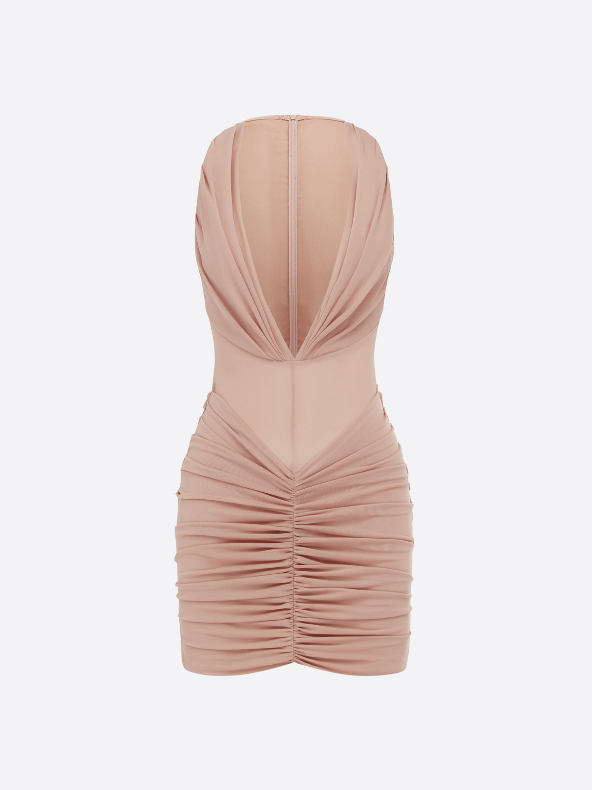 Ruched Halter Mini Dress in Stretch Mesh
