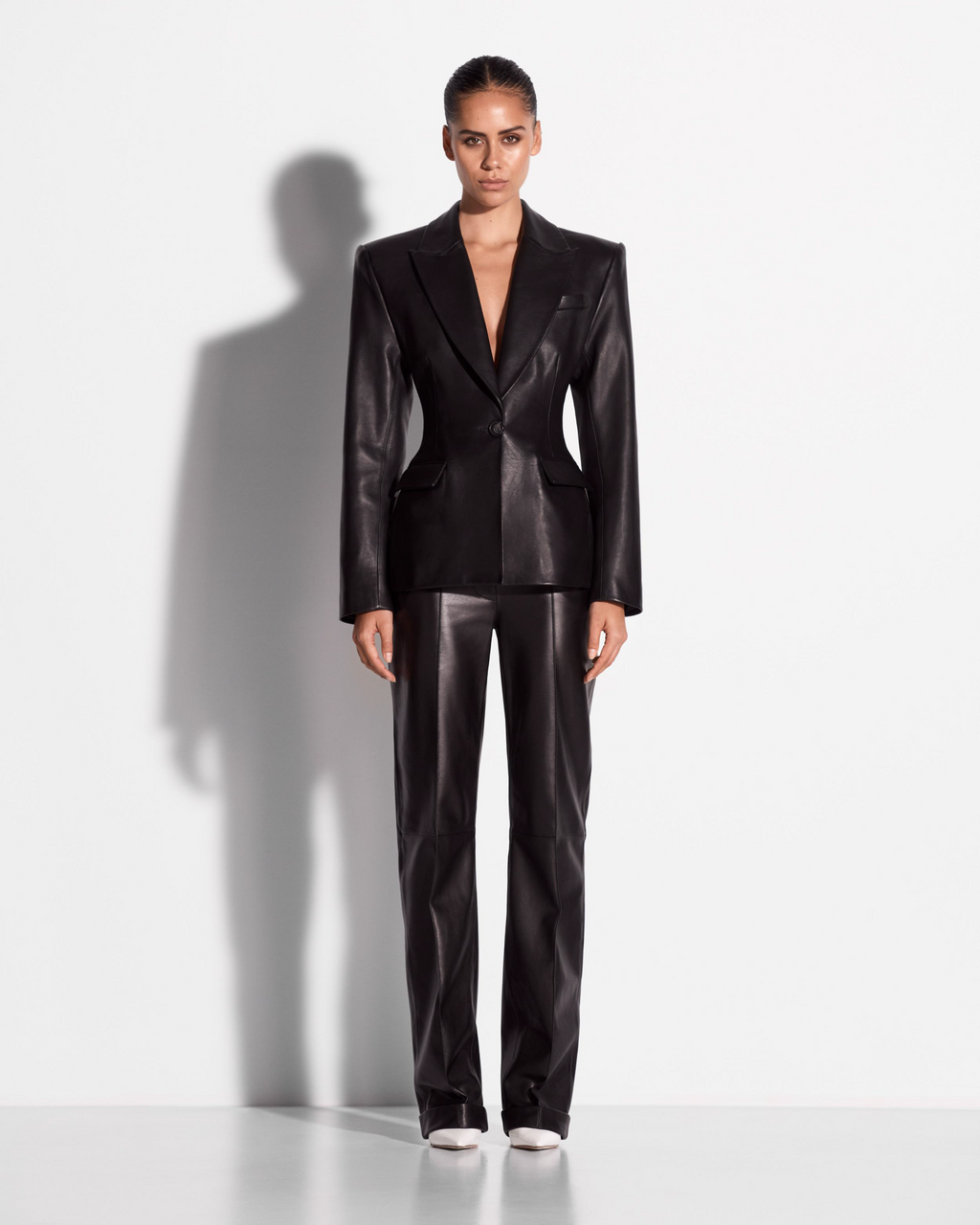 Single Breasted Contour Blazer in Leather