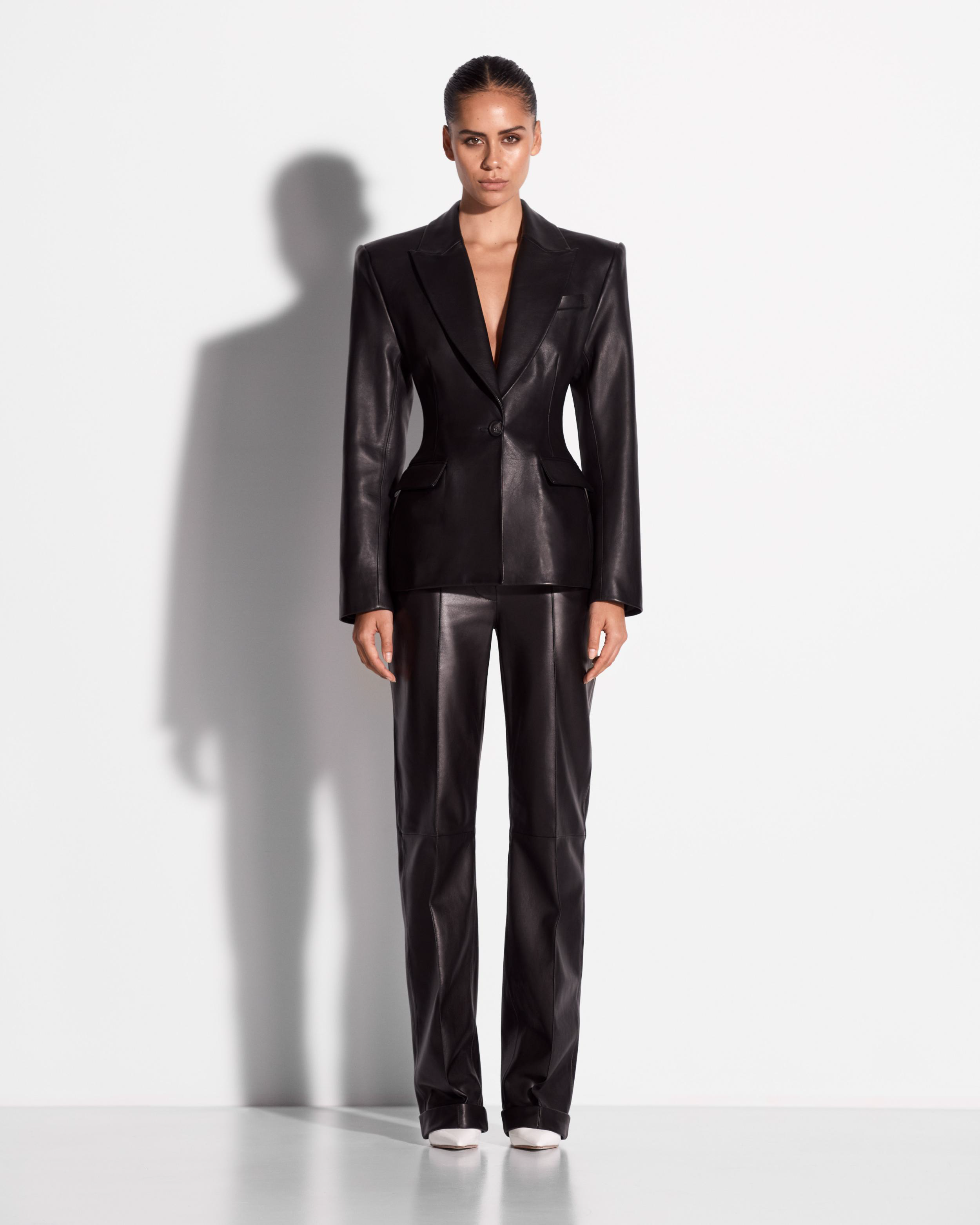 Single Breasted Contour Blazer in Leather