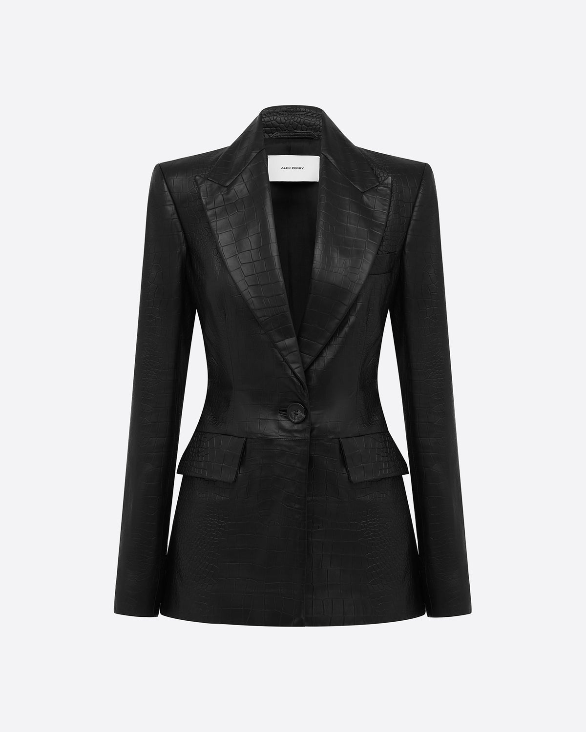 Single Breasted Fitted Blazer in Embossed Leather