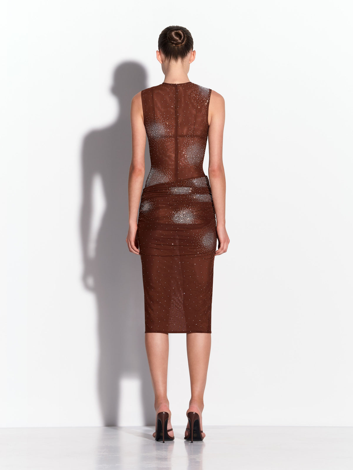 Sleeveless Drape Dress in Crystal Mesh