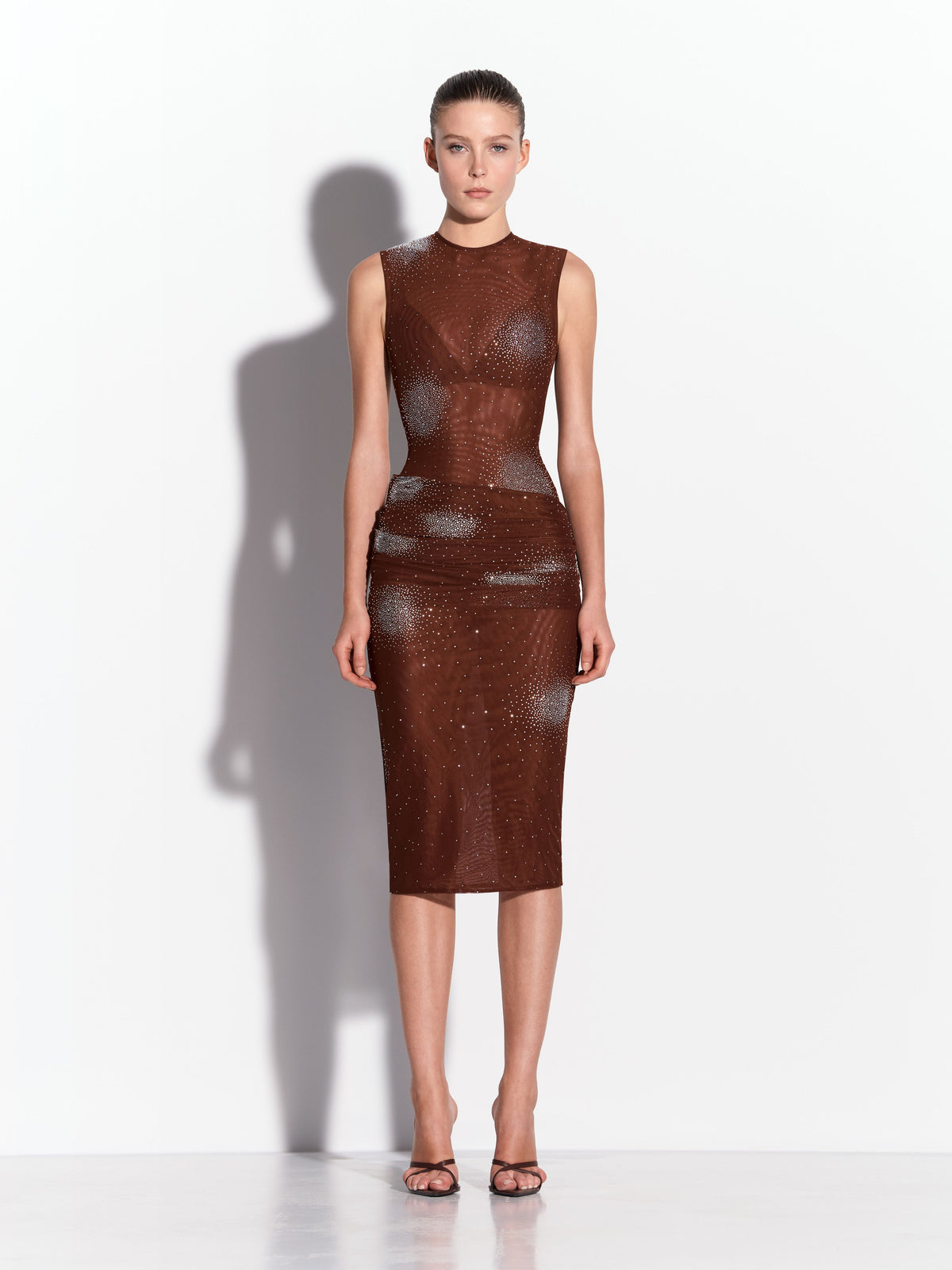 Sleeveless Drape Dress in Crystal Mesh