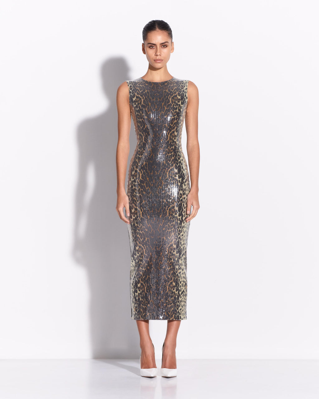 Sleeveless Dress in Sequin Stretch Mesh