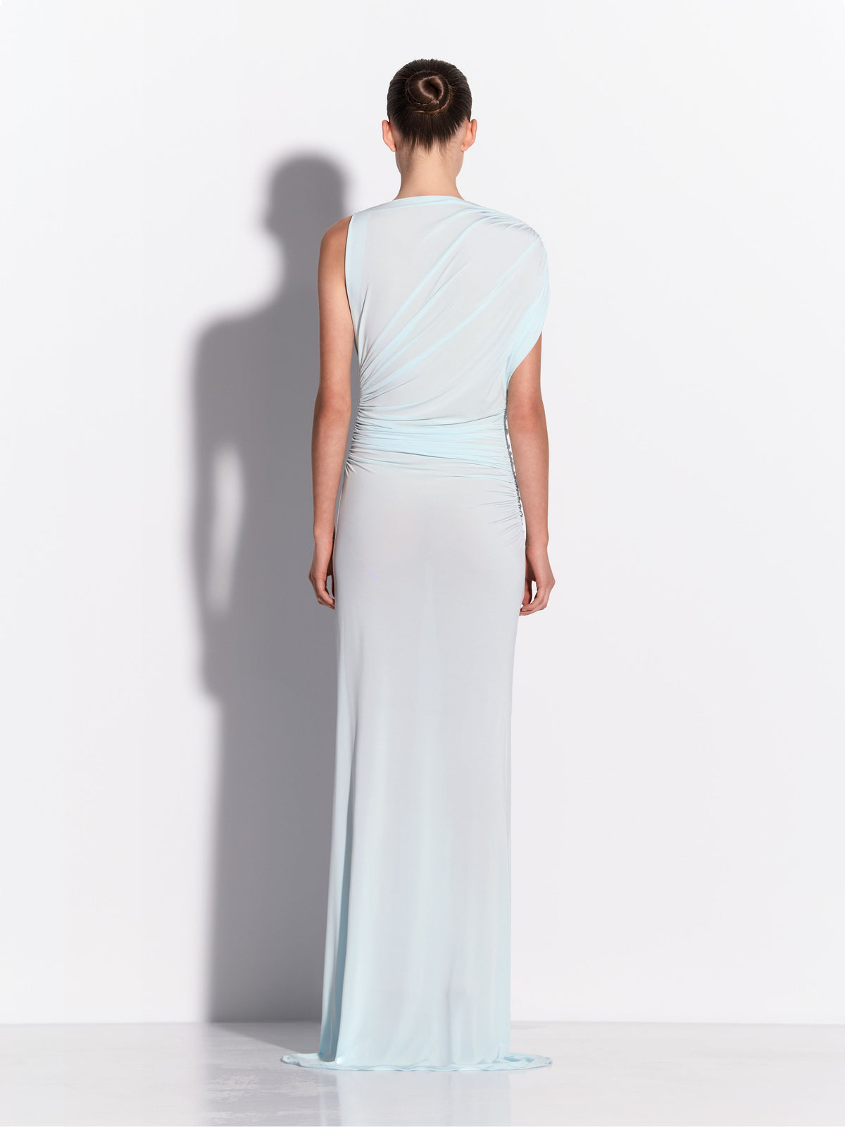 Sleeveless Ruched Gown in Dry Jersey