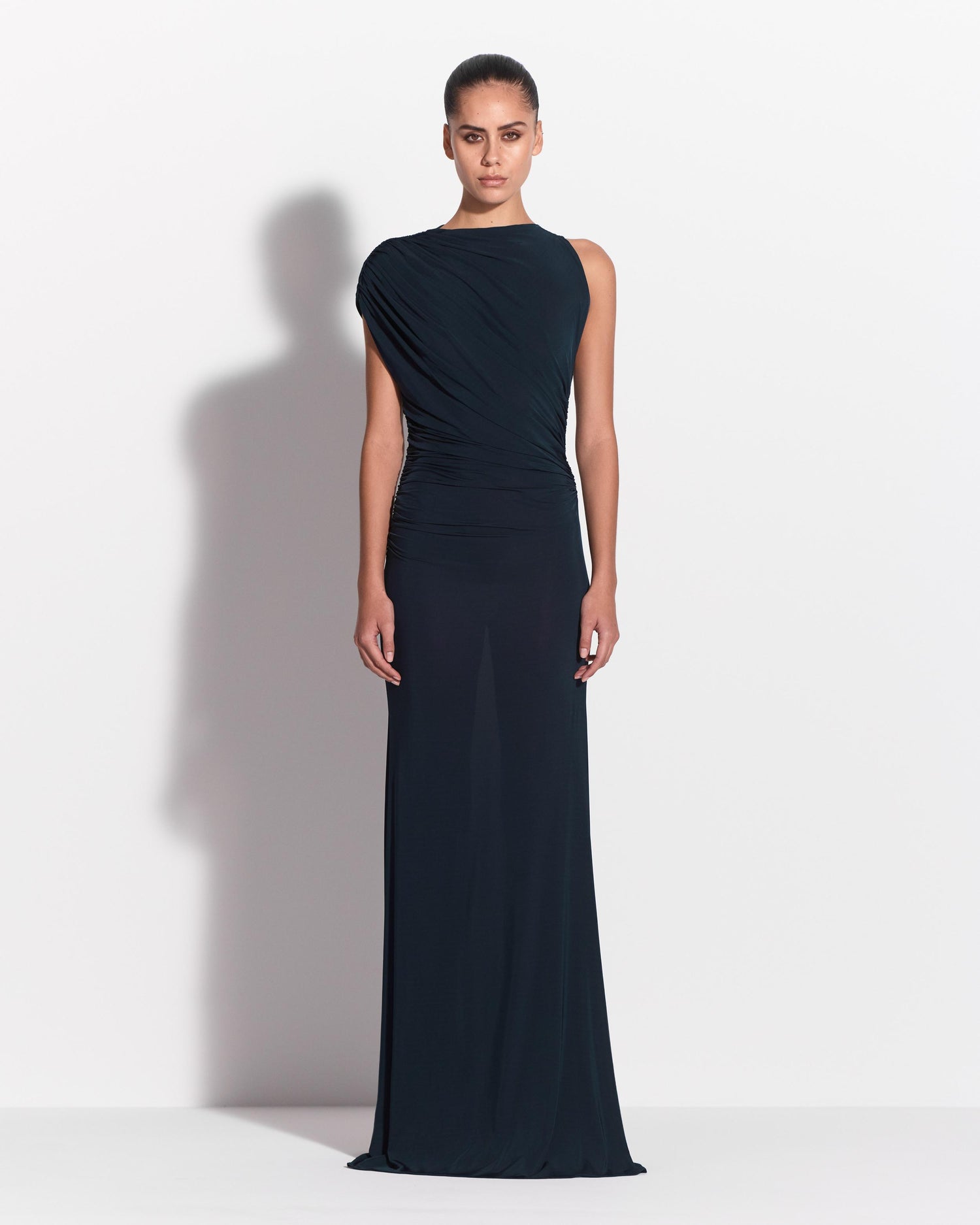 Sleeveless Ruched Gown in Jersey
