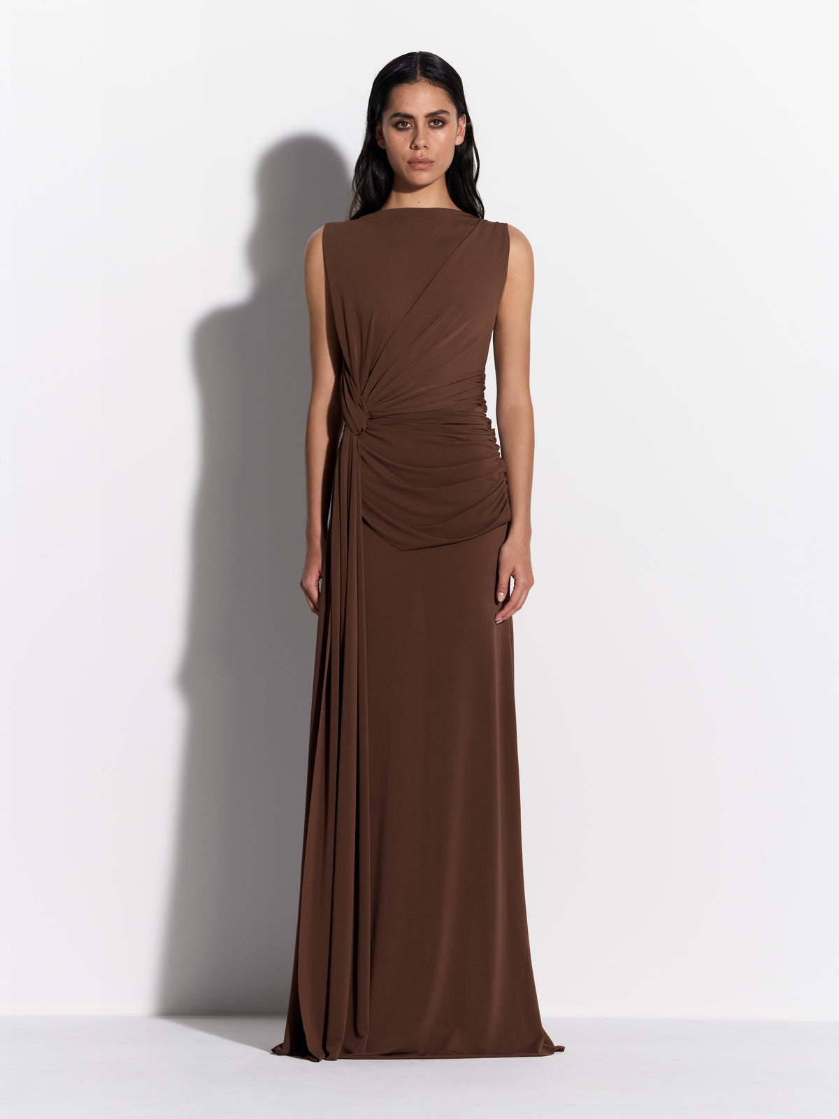 Sleeveless Twist Gown in Crepe Jersey - d1542re27-sleeveless-twist-gown-in-crepe-jersey-chocolate-01.jpg