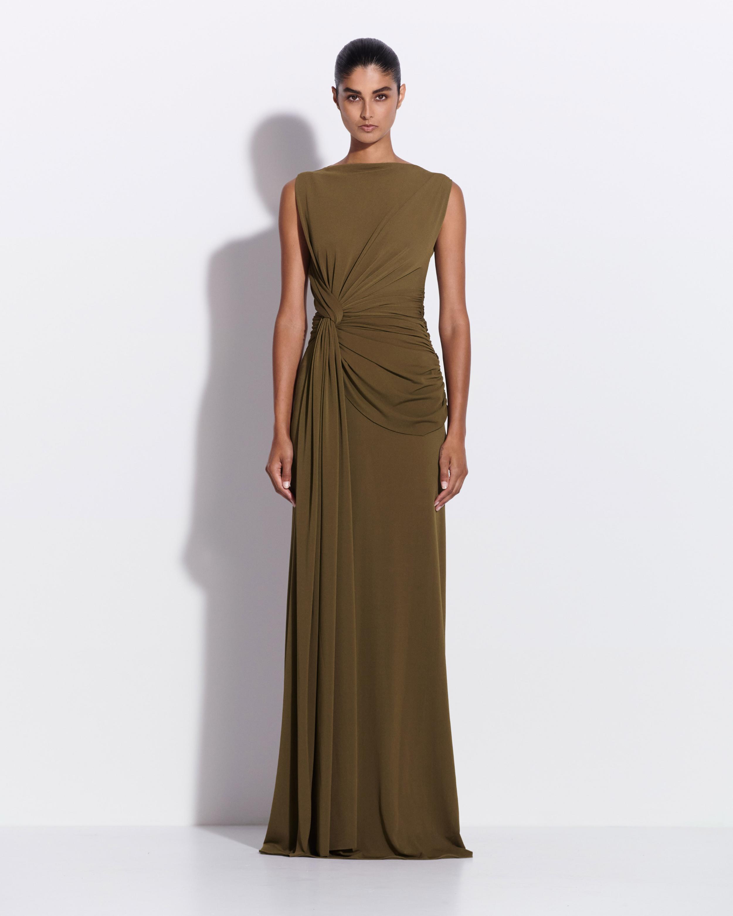 Sleeveless Twist Gown in Crepe Jersey