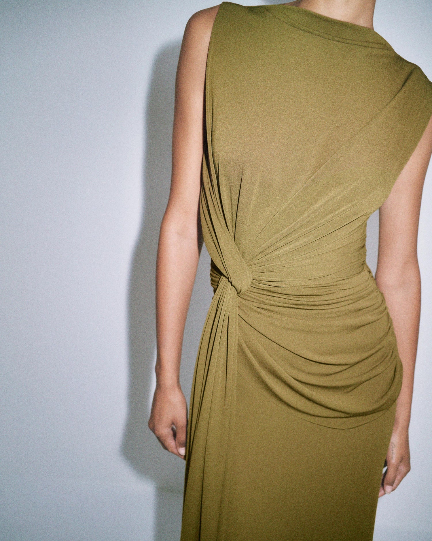 Sleeveless Twist Gown in Crepe Jersey 6 / Olive