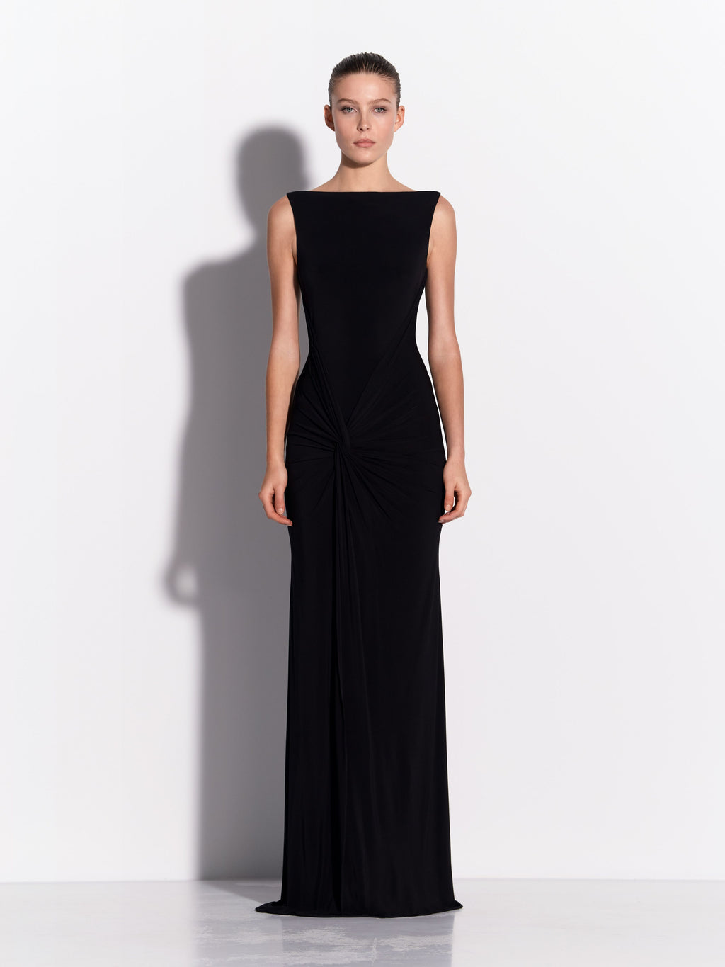 Sleeveless Twist Gown in Dry Jersey