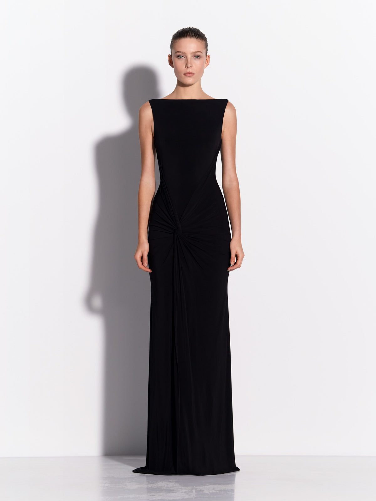 Sleeveless Twist Gown in Dry Jersey