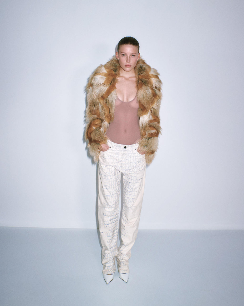 Straight Cut Jean in Embossed Leather
