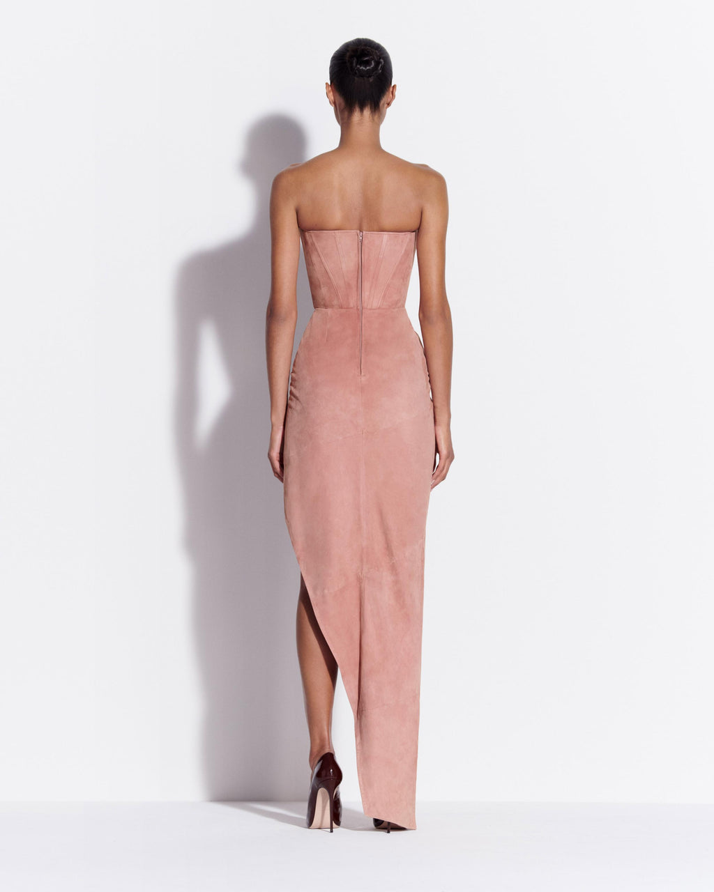 Strapless Corset Drape Gown in Suede