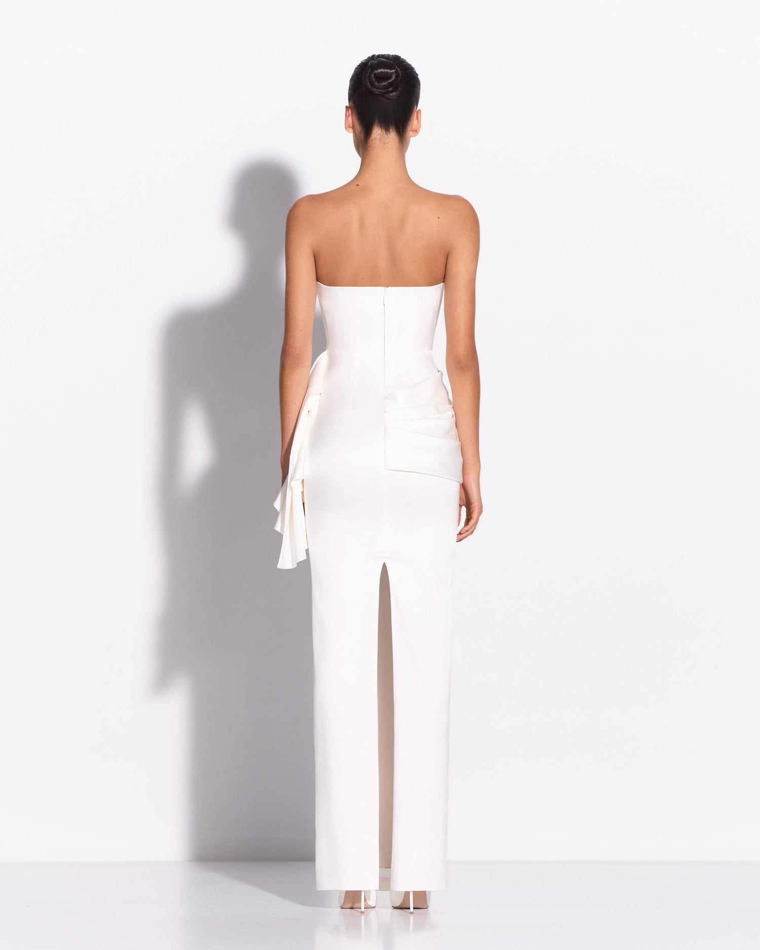 Strapless Corset Tiered Gown in Satin Crepe