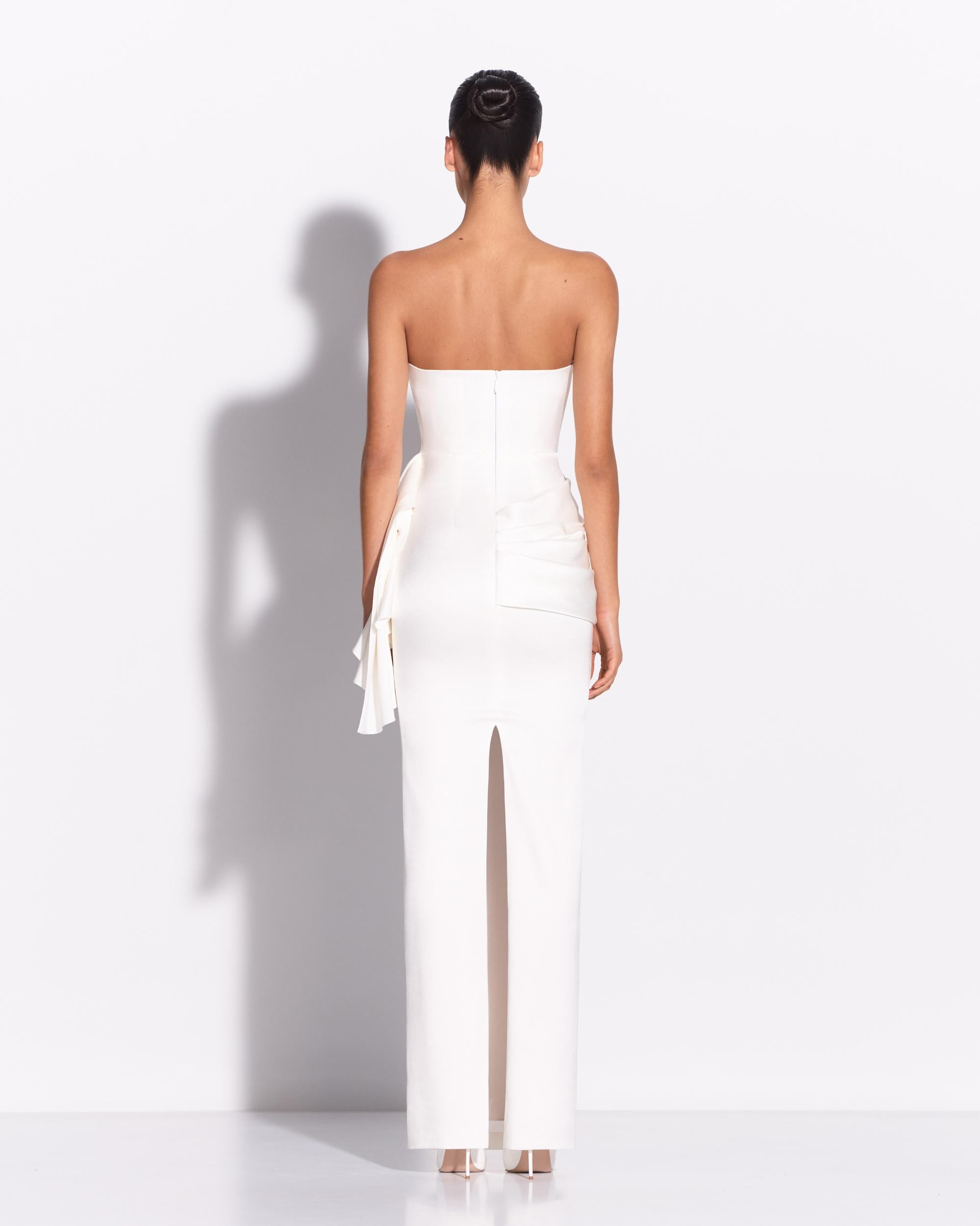 Strapless Corset Tiered Gown in Satin Crepe